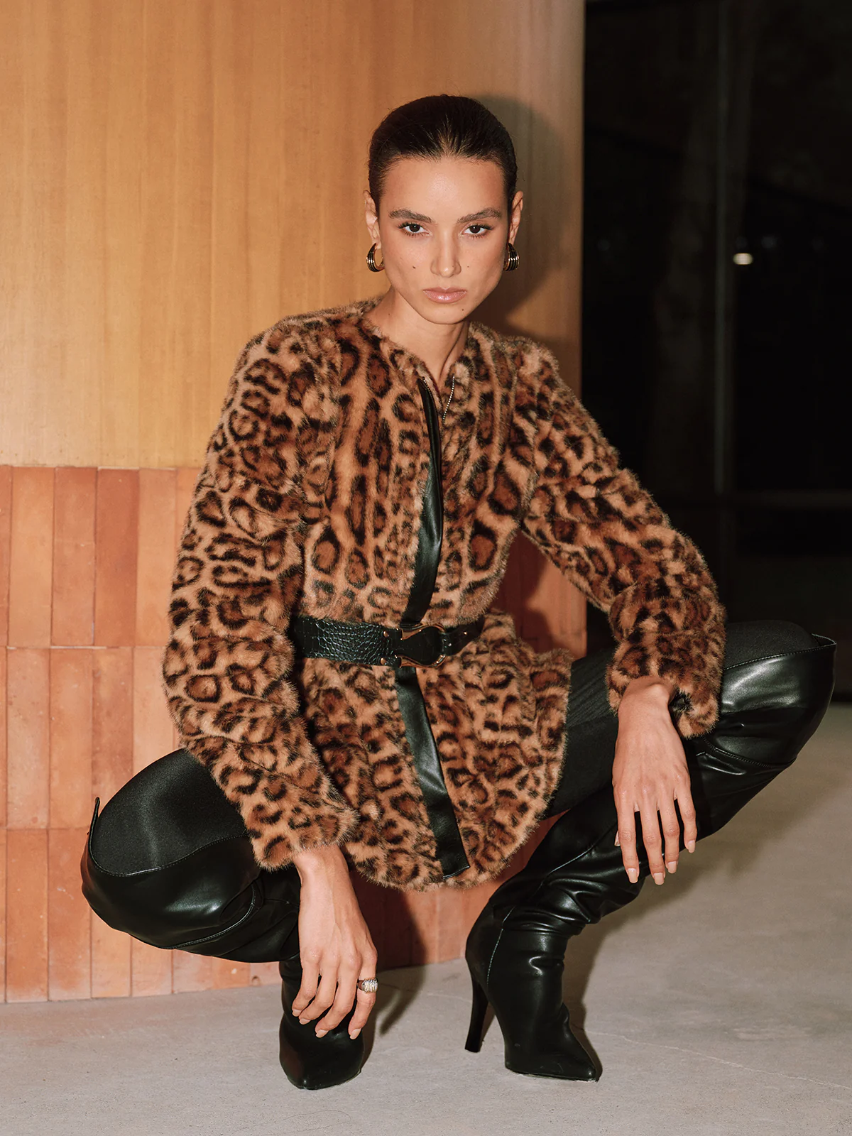 Belted Leopard Faux Fur Coat - Wholesalesil