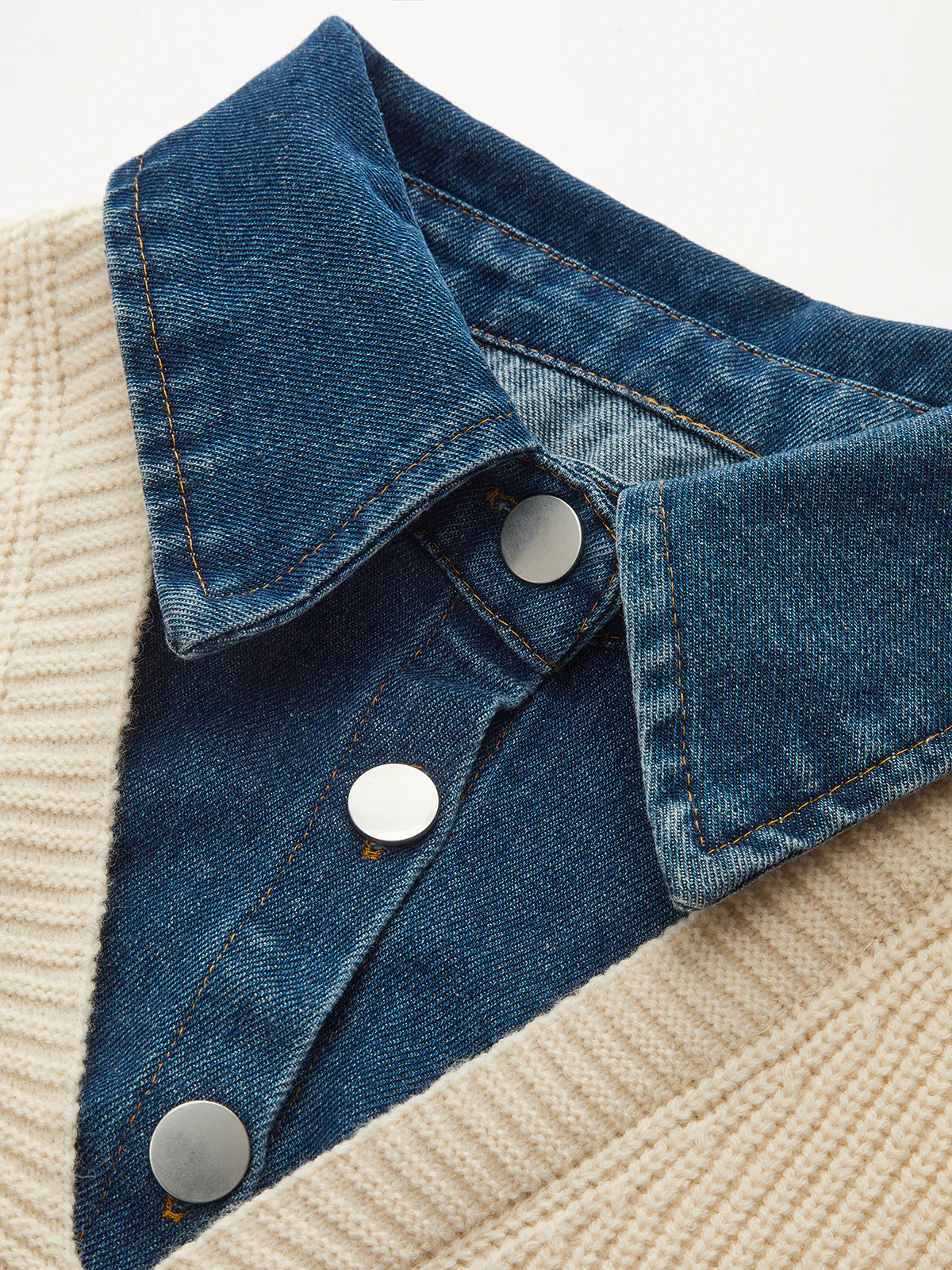 2 in 1 Denim Paneled Knit Top - Wholesalesil