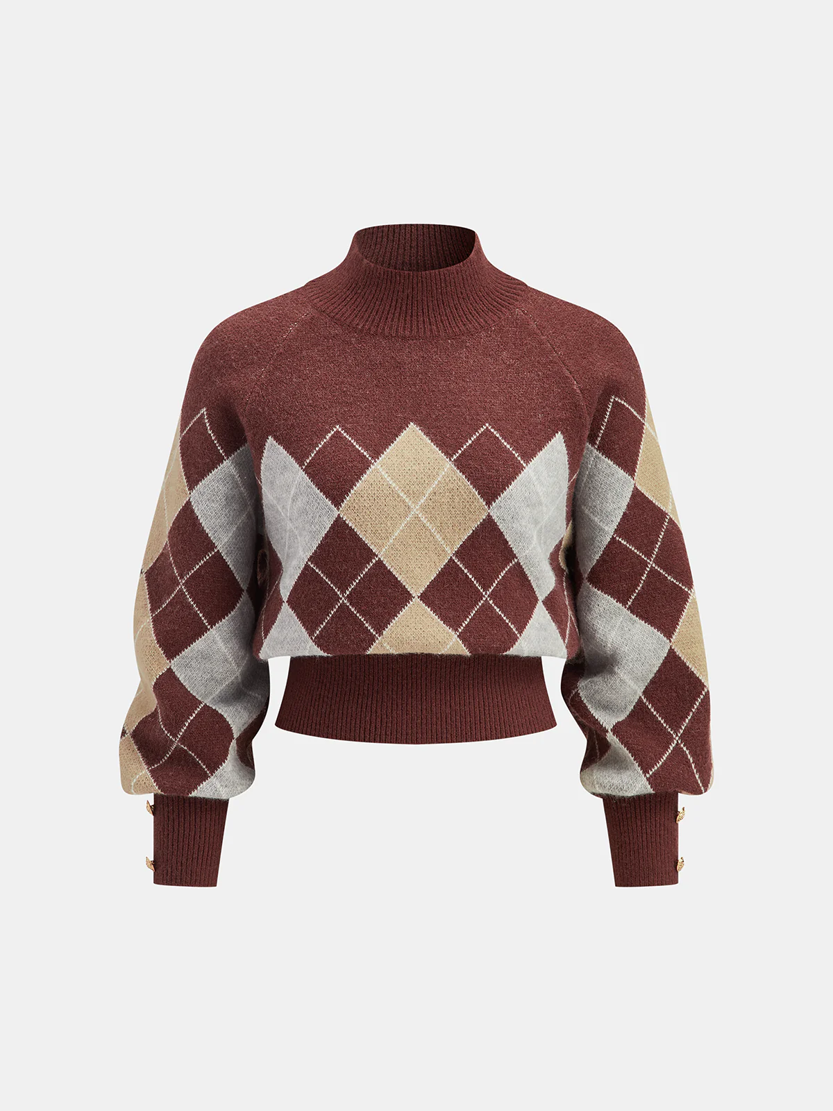 Mock Neck Argyle Sweater - Wholesalesil