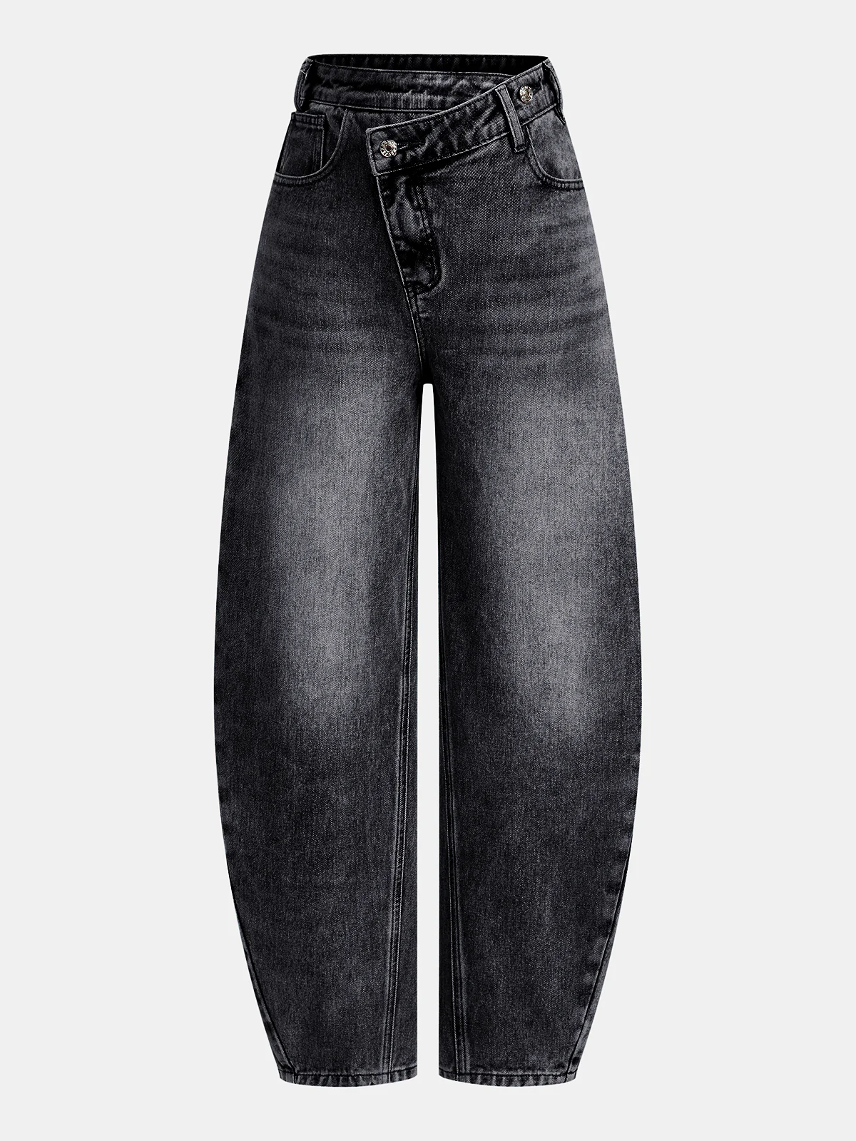 High-Waist Denim Asymmetric Curved-Leg Jeans - Wholesalesil