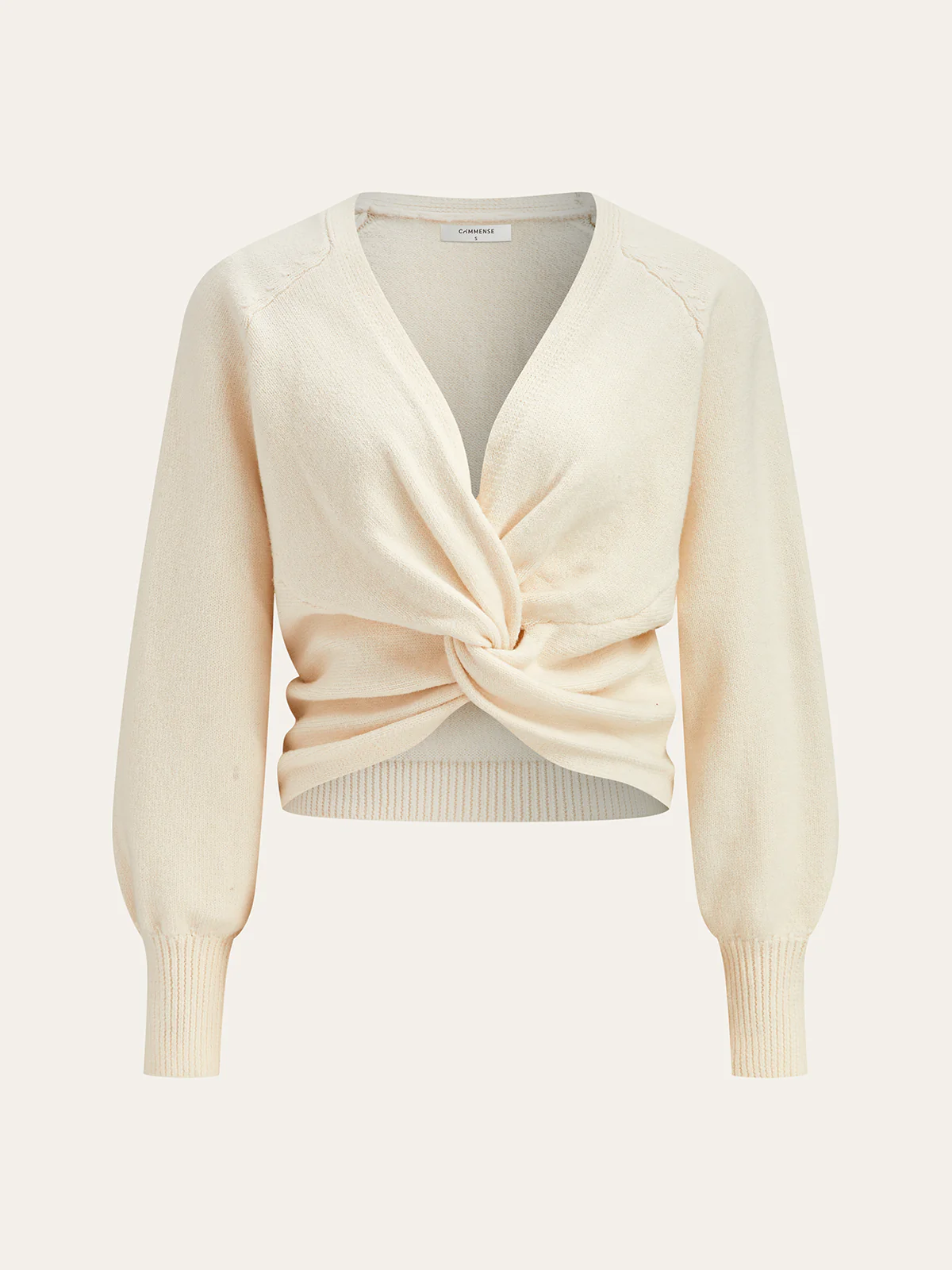 Twist V-Neck Leg-Of Mutton Sleeve Sweater - Wholesalesil