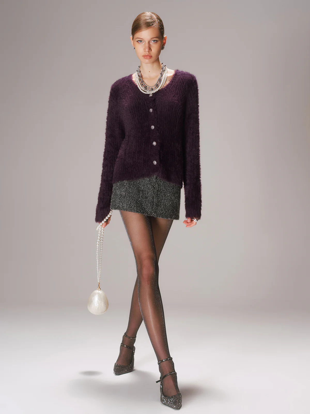 Button-Front Fuzzy Knit Cardigan - Wholesalesil