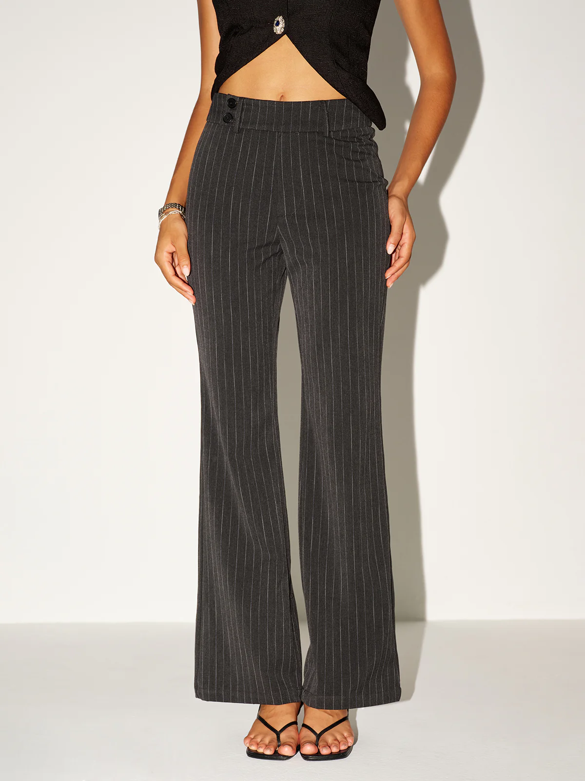 Pinstripe Low-Waist Pants - Wholesalesil