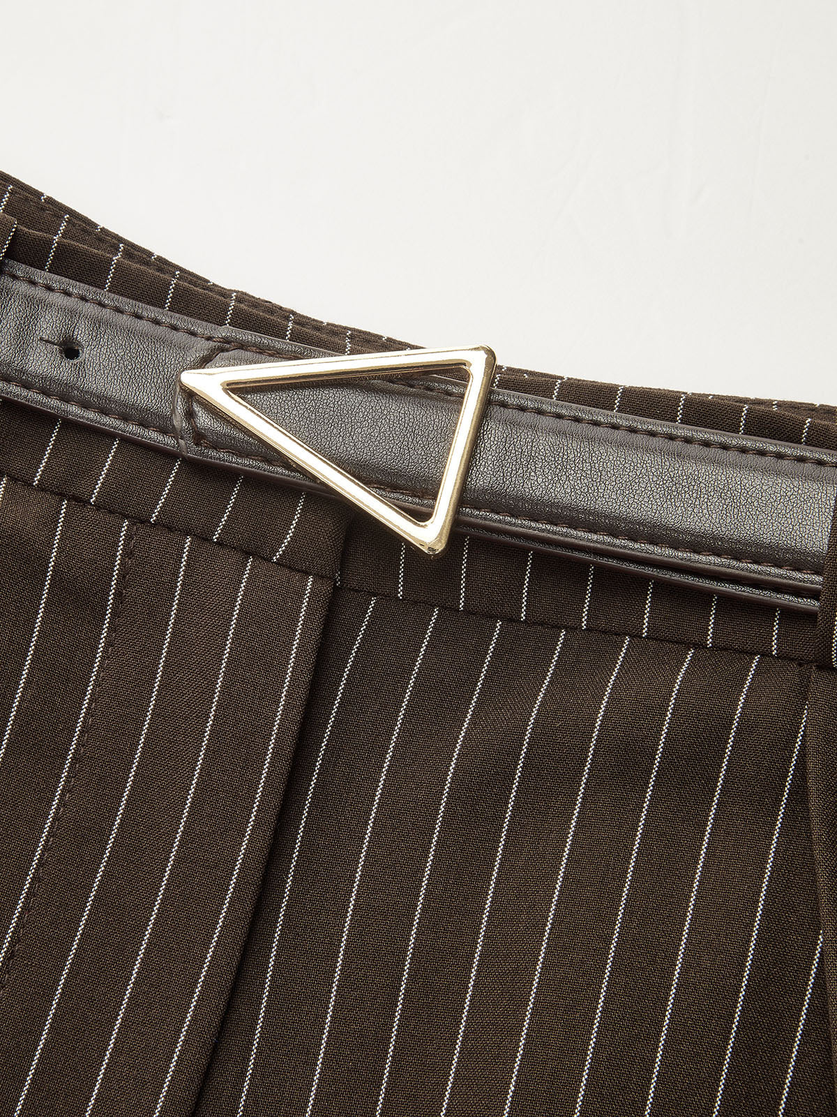 Mid-Waist Pinstripe Belted Pants - Wholesalesil