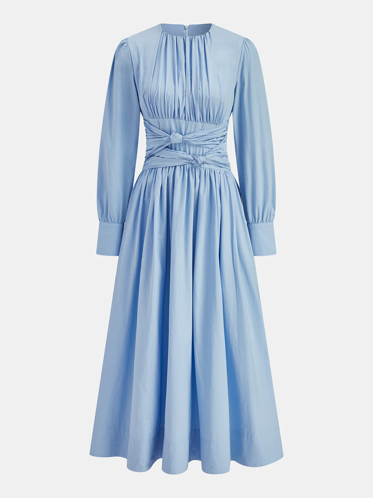 Knotted Gathered Long Sleeve Dress - Wholesalesil