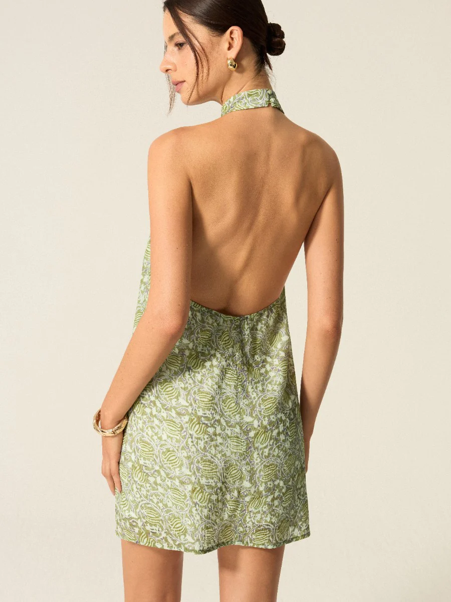 Halter Neck Cut-Out Printed Mini Dress - Wholesalesil