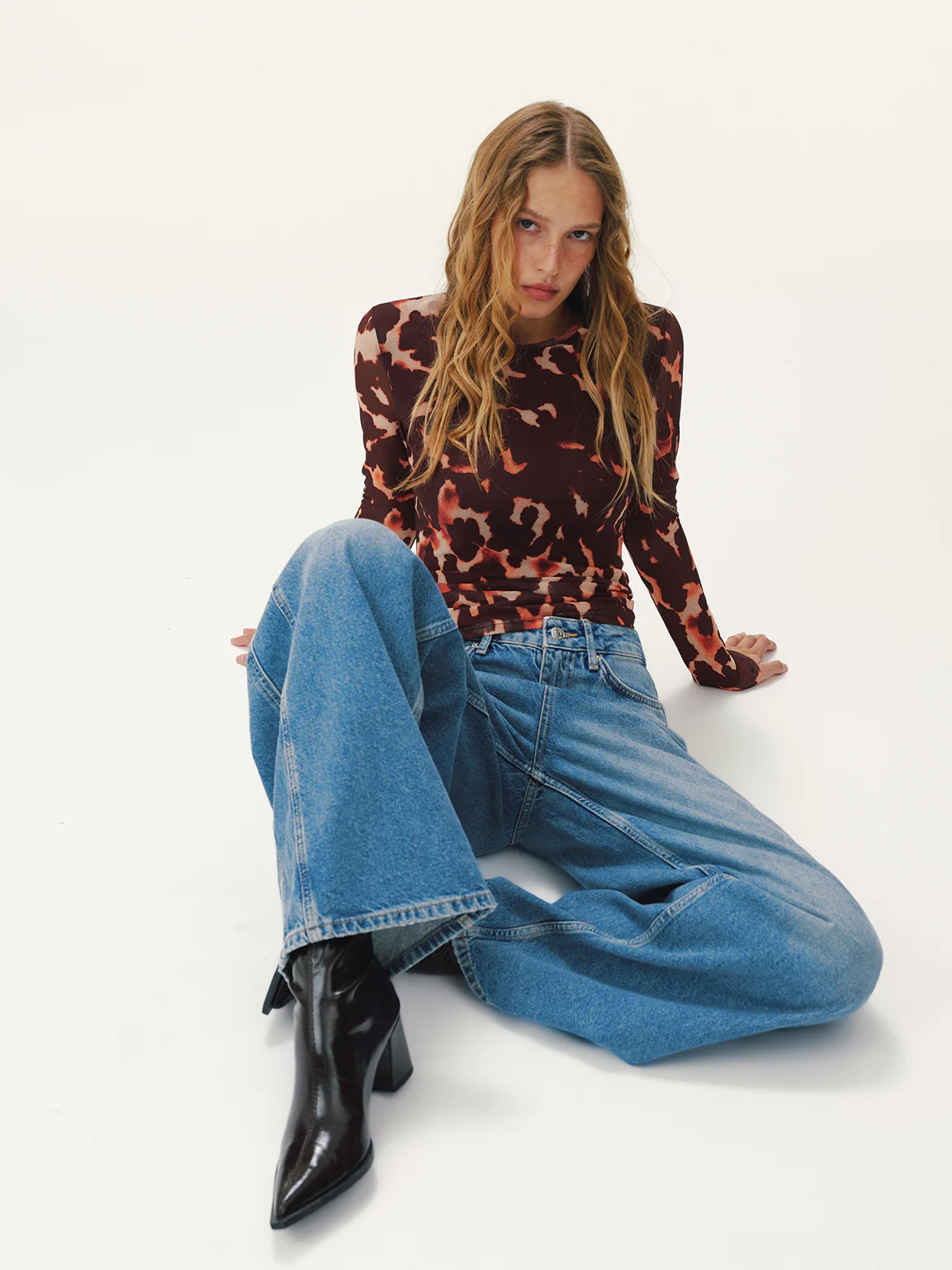 Leopard Print Mesh Fitted Long-Sleeve Top - Wholesalesil