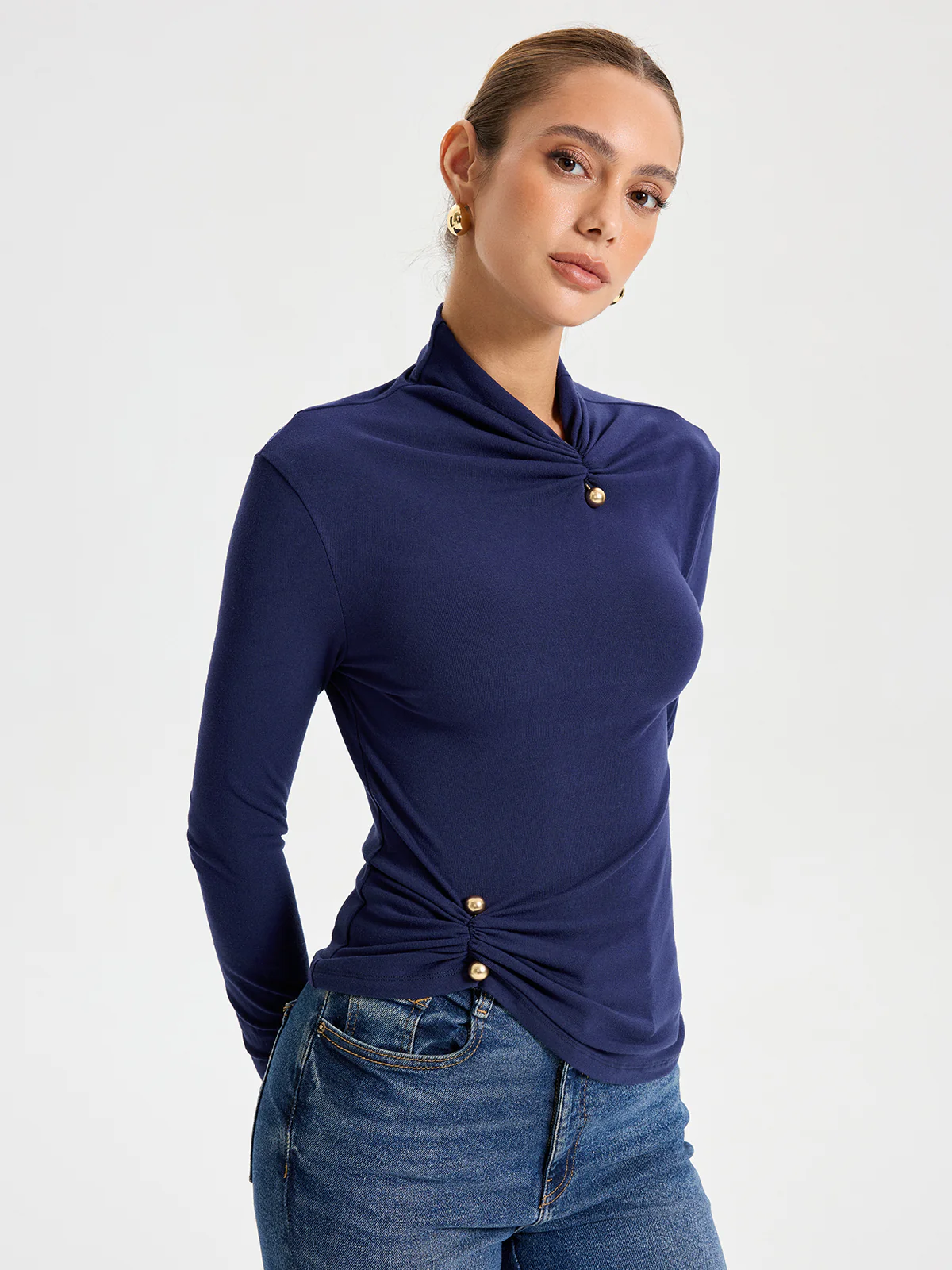 Slim Fit Soft Touch Long Sleeve T-shirt with Metal Pin - Wholesalesil
