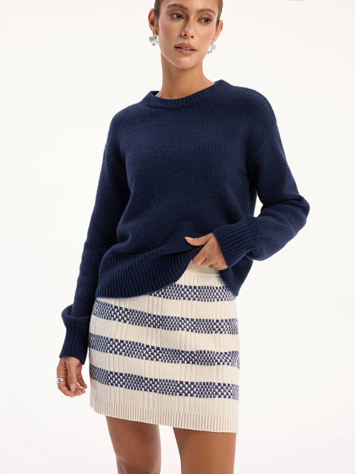 Wool Blend Crew Neck Sweater - Wholesalesil