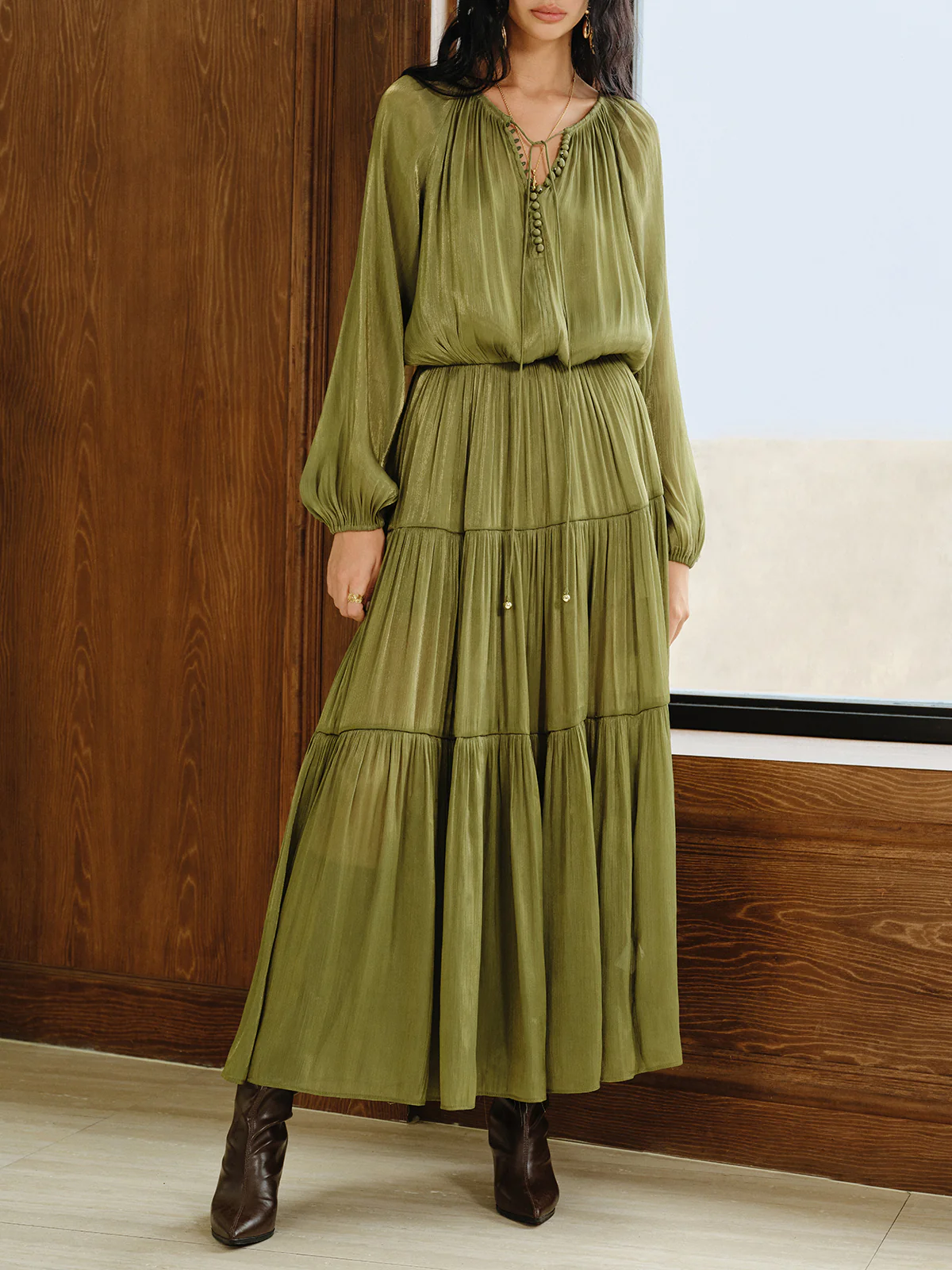 Tiered Maxi Dress Set with Liner - Wholesalesil