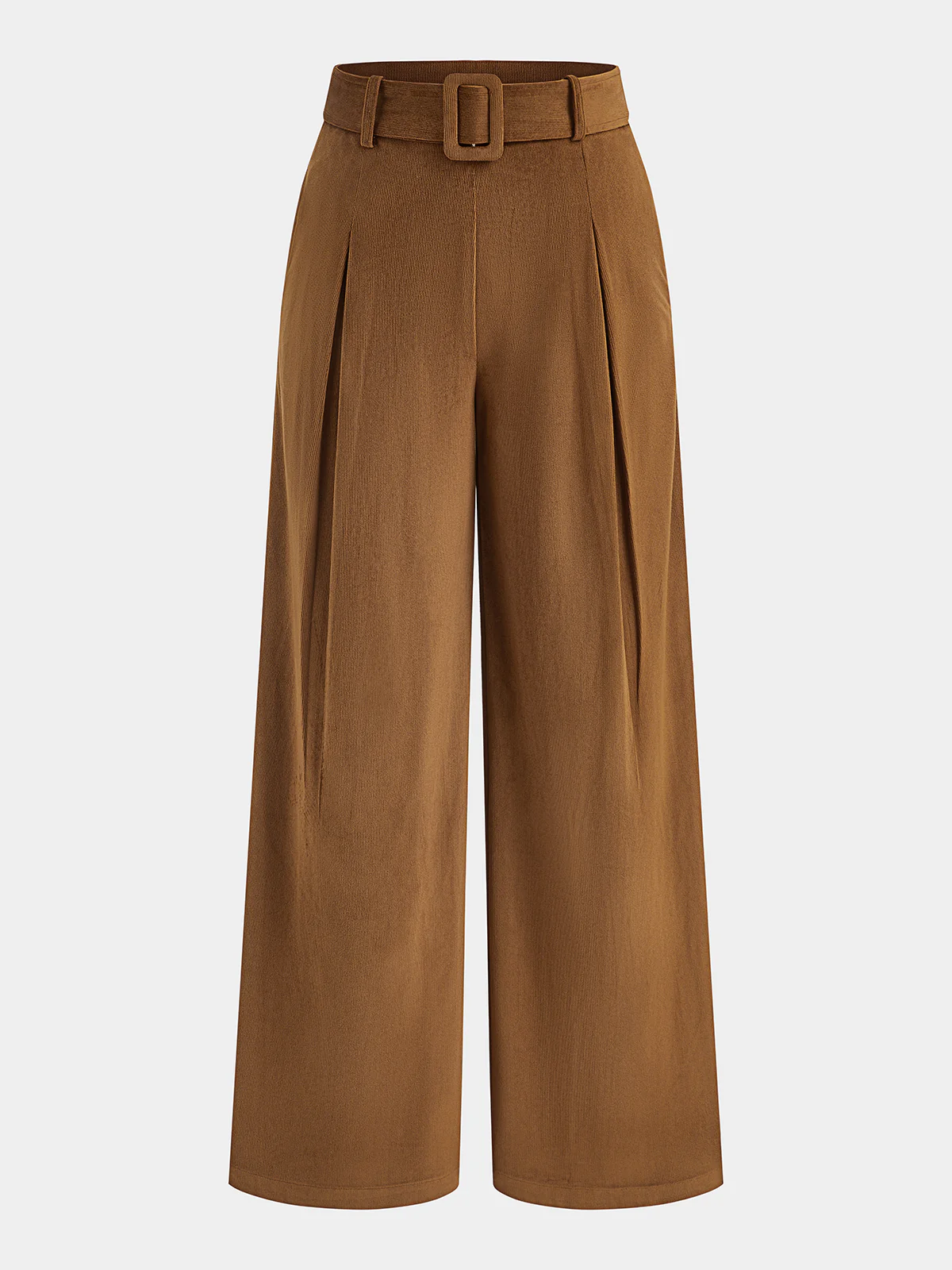 Belted Mid-Waist Corduroy Pleated Pants - Wholesalesil