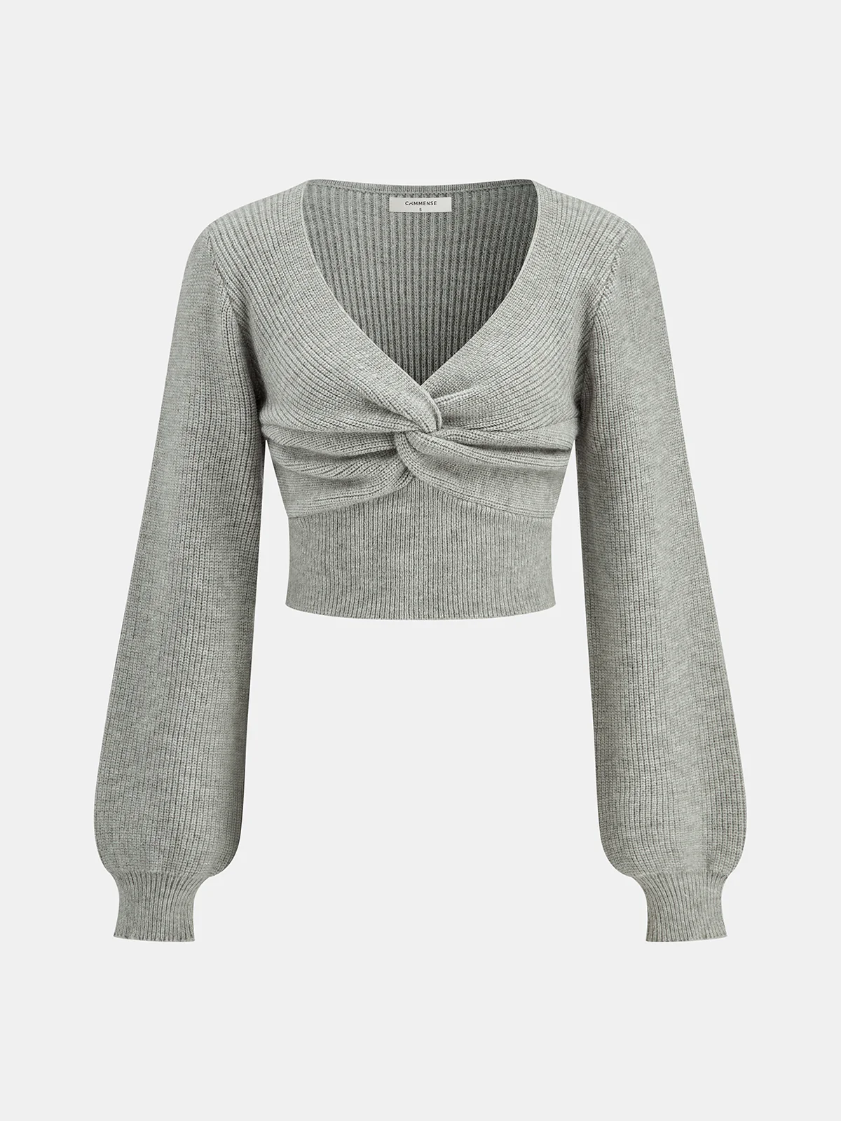 Twist Front Long Sleeve Cropped Knit Top - Wholesalesil