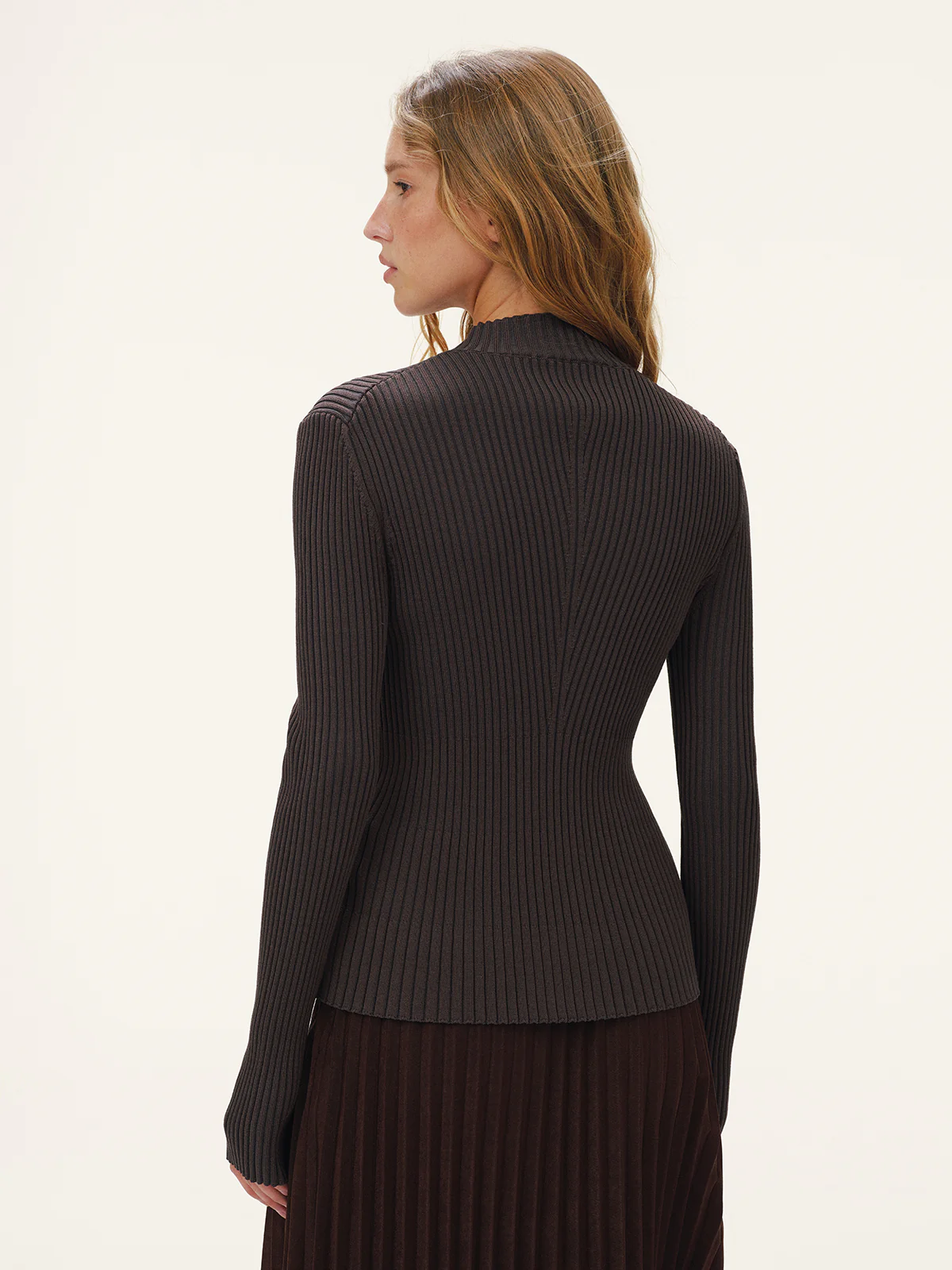 Metal Detail Cut-Out Mock Neck Fitted Sweater - Wholesalesil