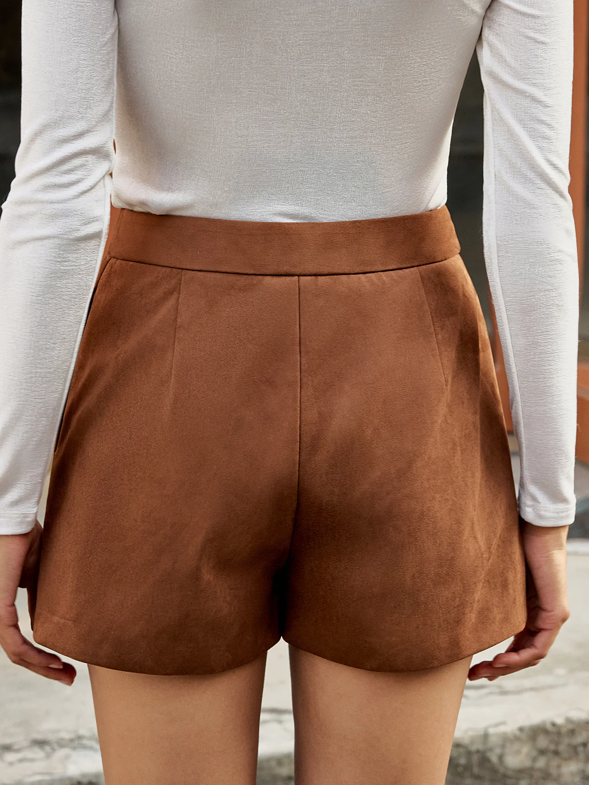 High-Waist Suede Effect Shorts - Wholesalesil