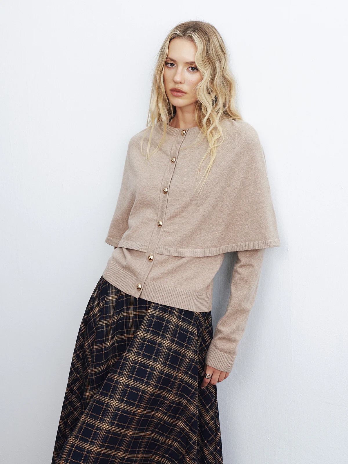 Layered Cape-Style Cardigan - Wholesalesil