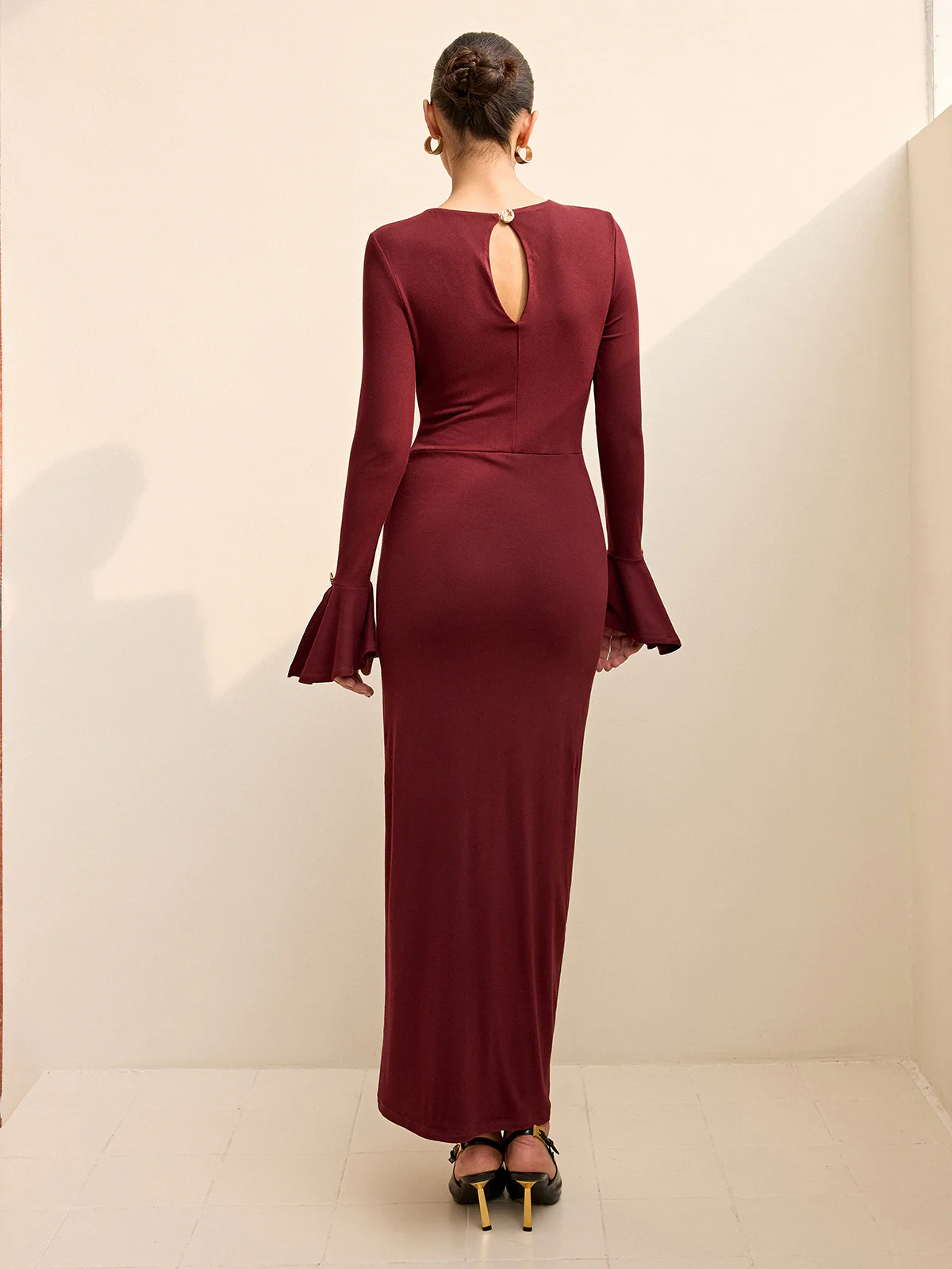 Long-Sleeve Draped Maxi Dress - Wholesalesil