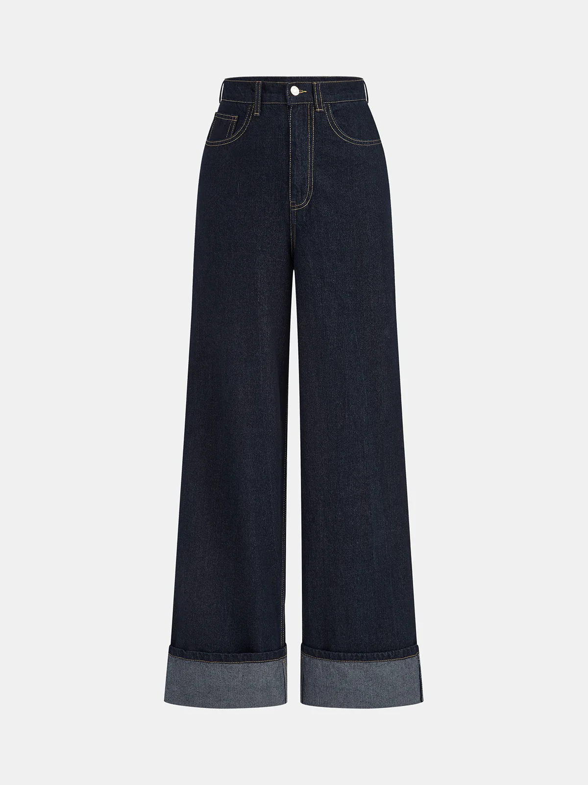High-Waist Cuffed Wide-Leg Jeans - Wholesalesil