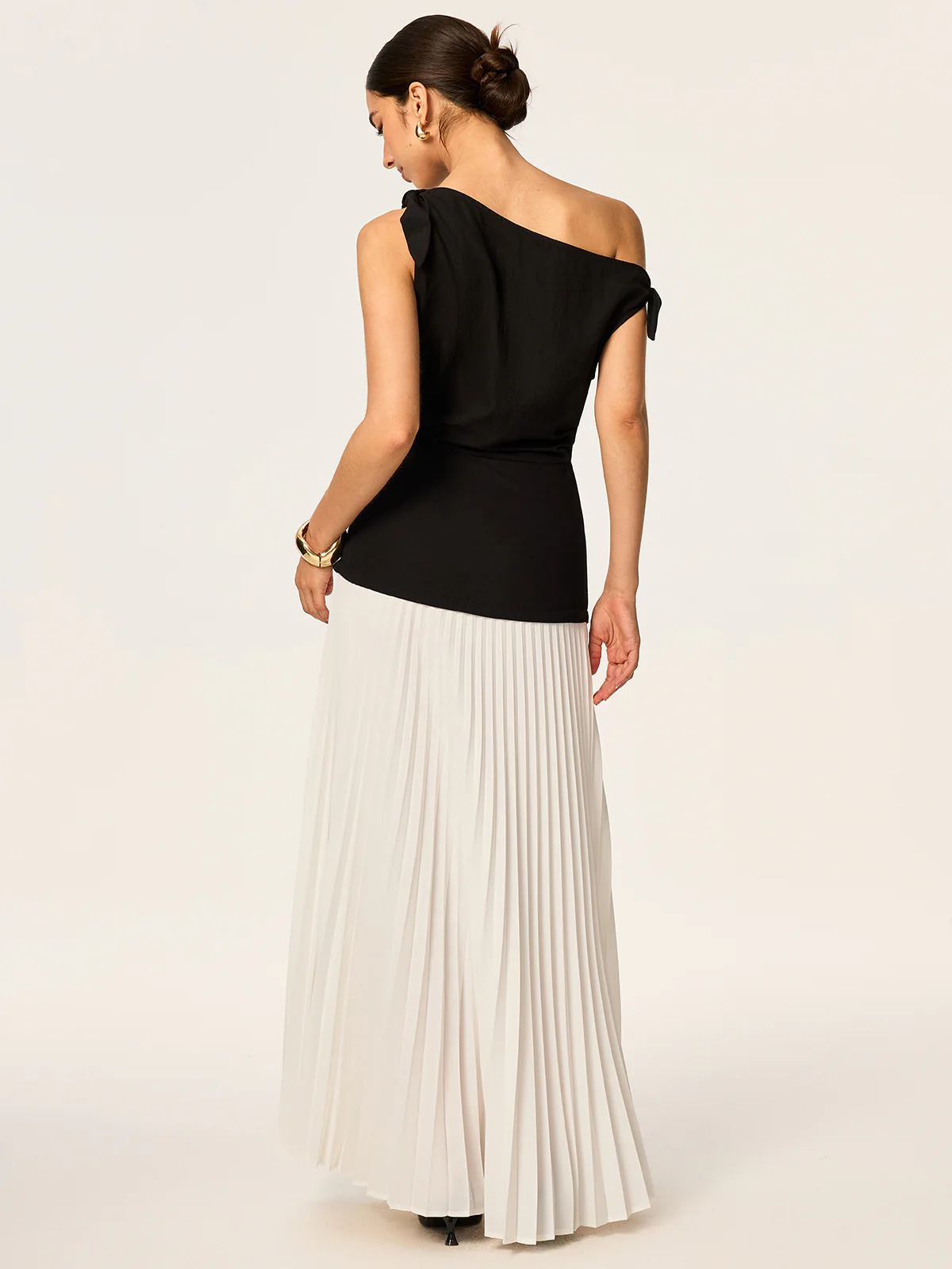 Asymmetric Pleated Maxi Dress with Bow Detail - Wholesalesil