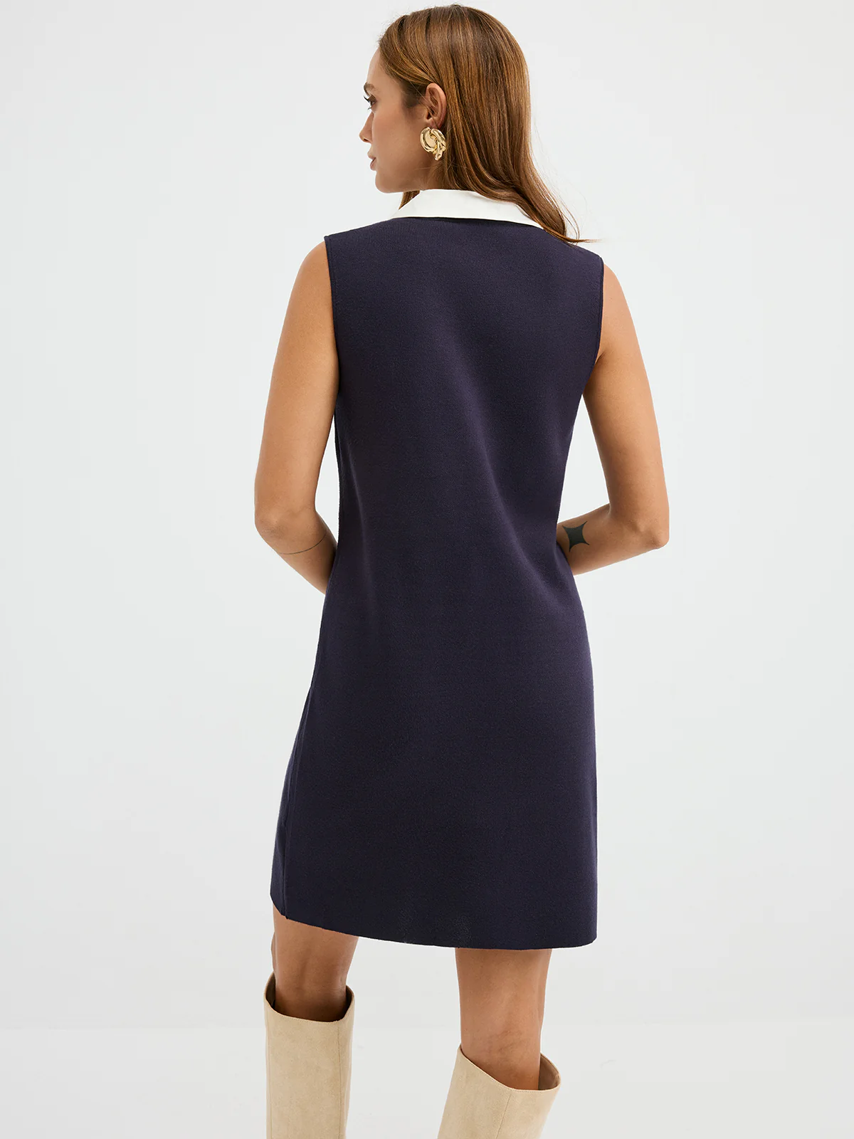 Contrast Shirt Panel Sleeveless Mini Dress - Wholesalesil