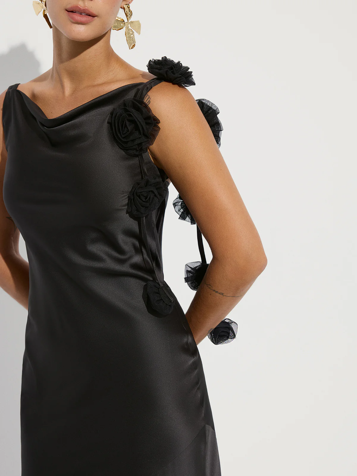 3D Flower Backless Satin Mermaid Dress - Wholesalesil