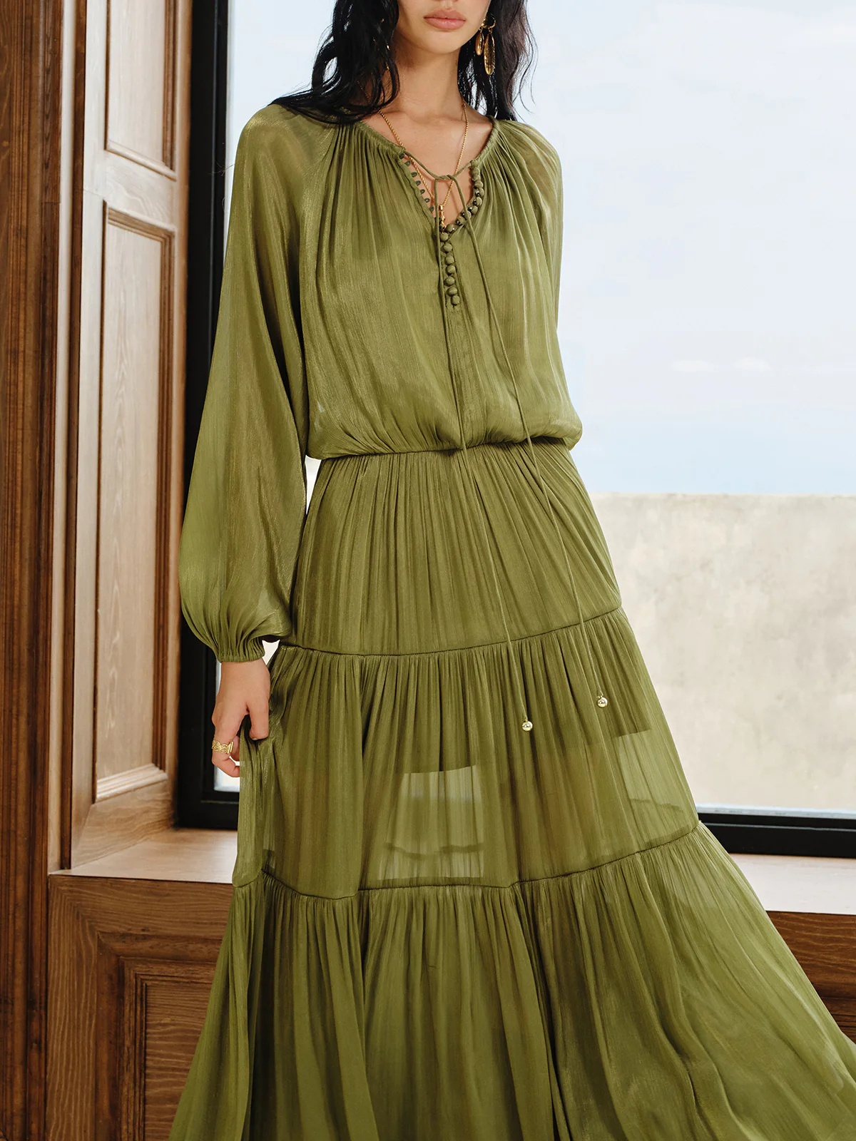 Tiered Maxi Dress Set with Liner - Wholesalesil