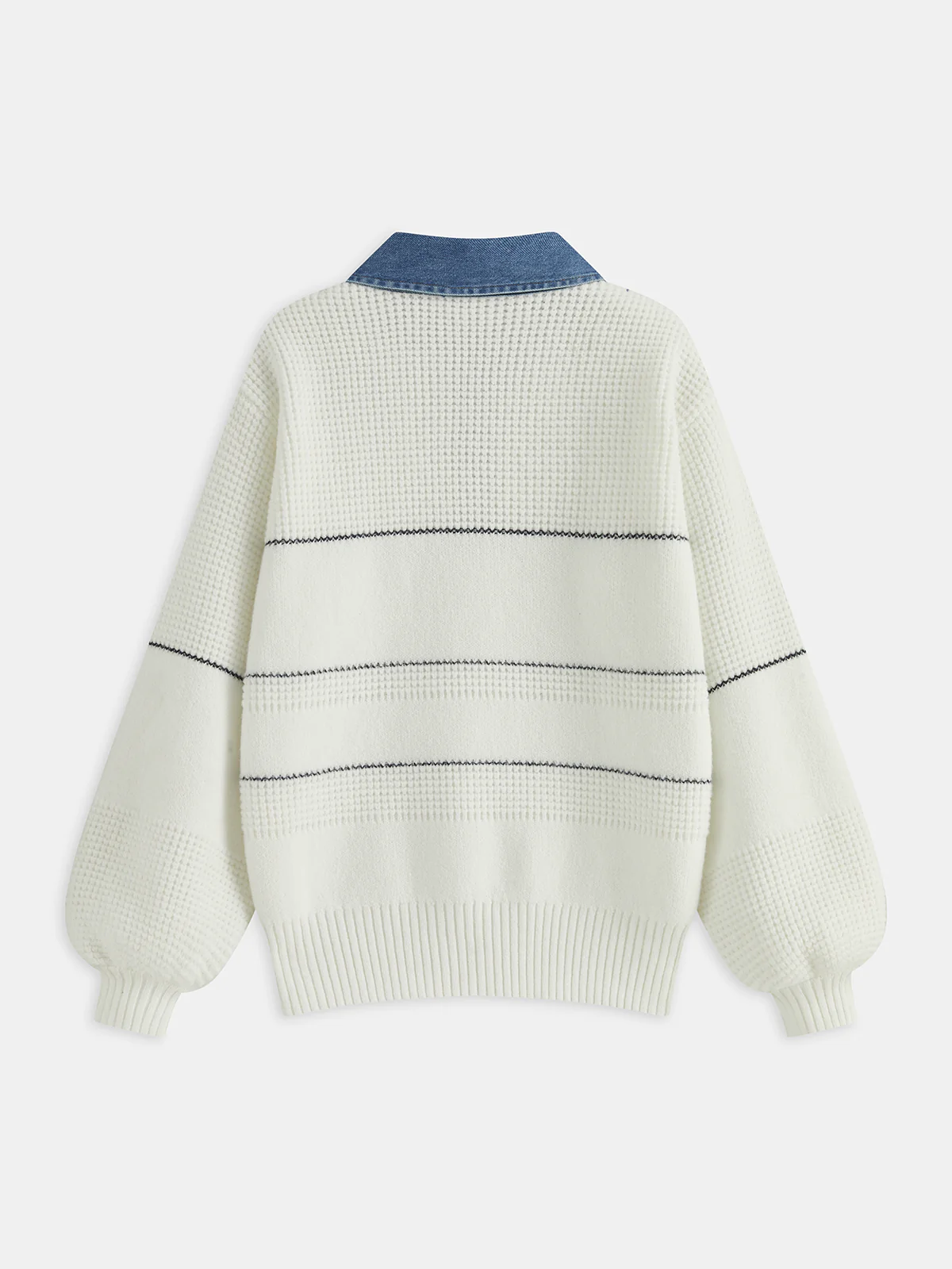 Denim Collar Striped Sweater - Wholesalesil