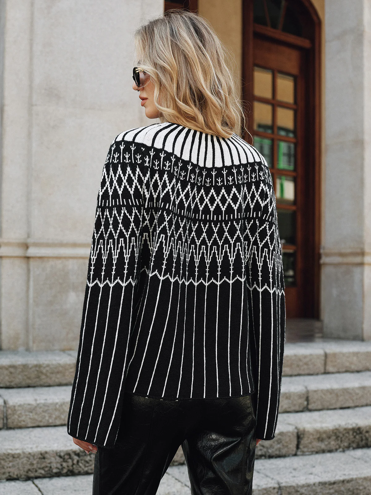 Fair Isle Pattern Bell Sleeve Sweater - Wholesalesil