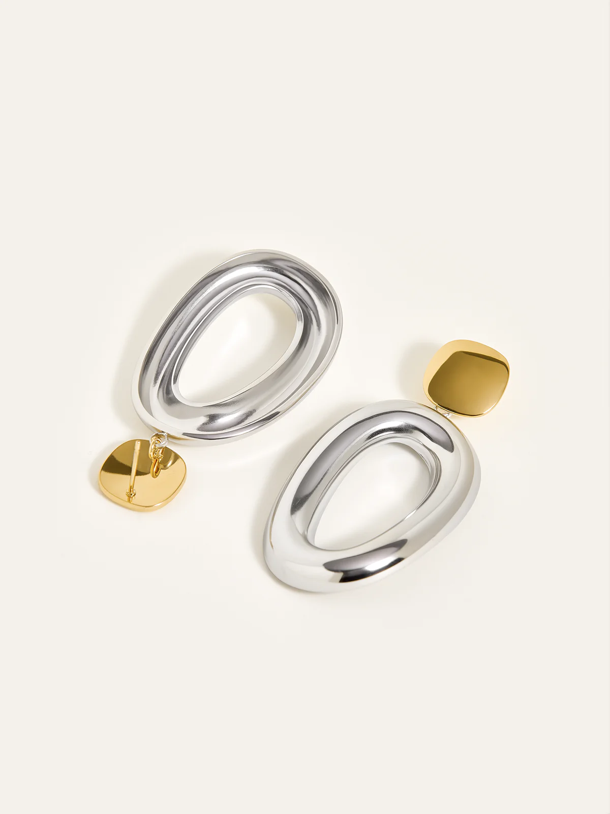 Two-Tone Smooth Oval Drop Earrings - Wholesalesil