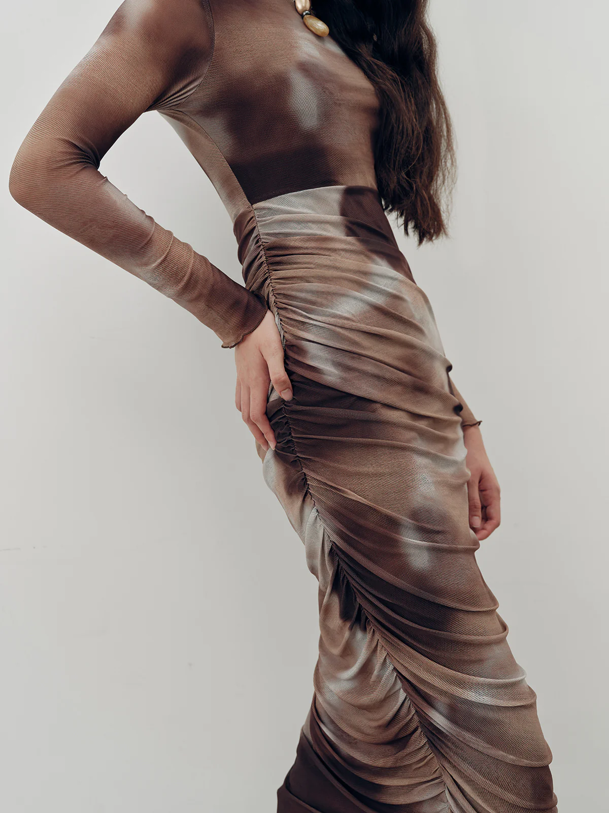 Tie-Dye Ruched Mesh Maxi Dress - Wholesalesil