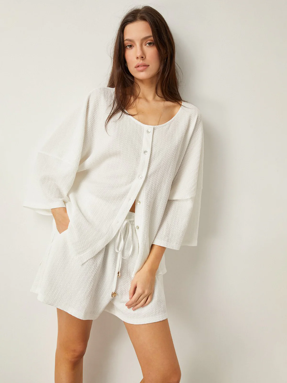 Button-Front Loose-Fit Shorts Set - Wholesalesil