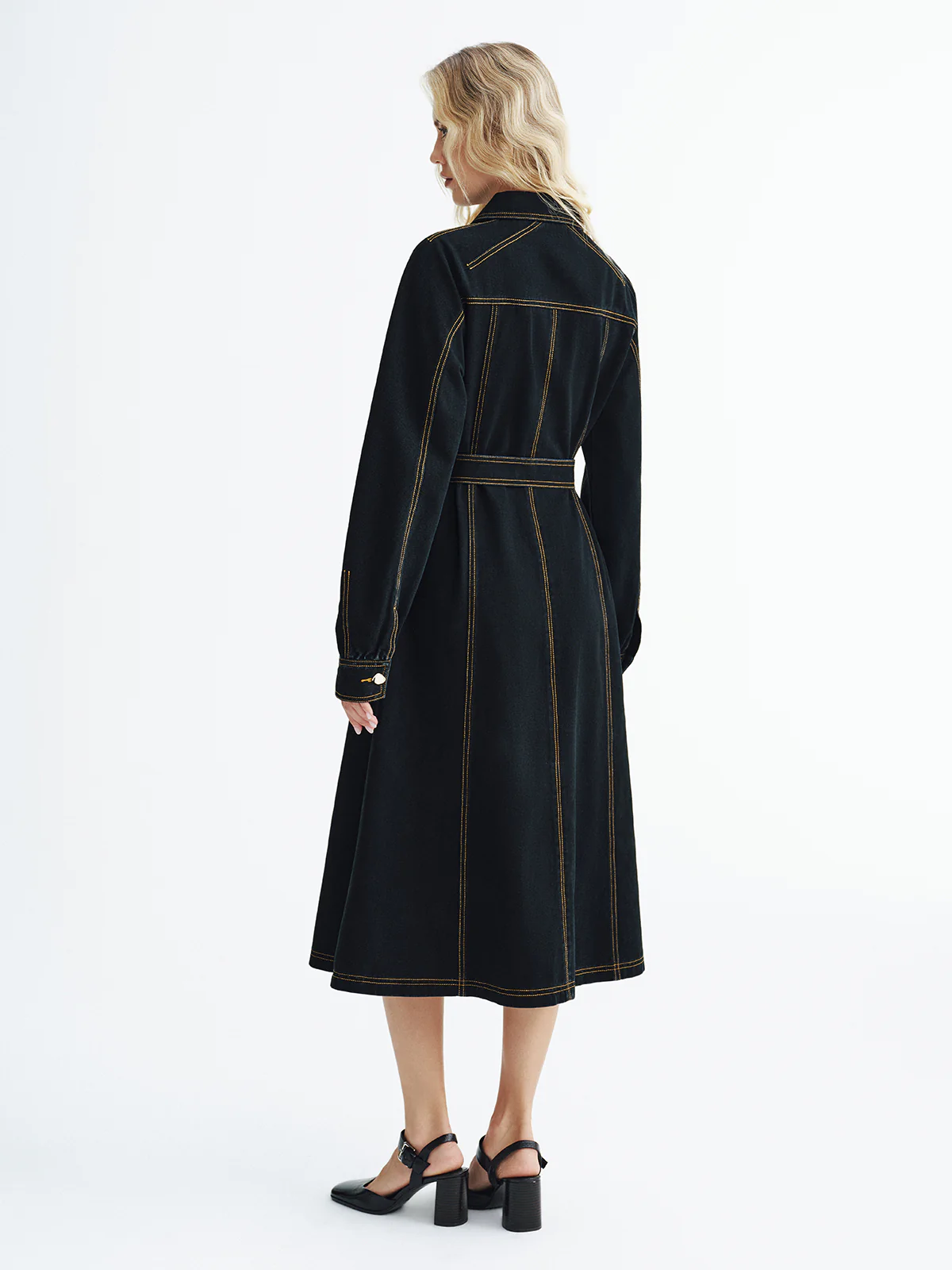 Metal Button Denim Belted Maxi Shirt Dress - Wholesalesil