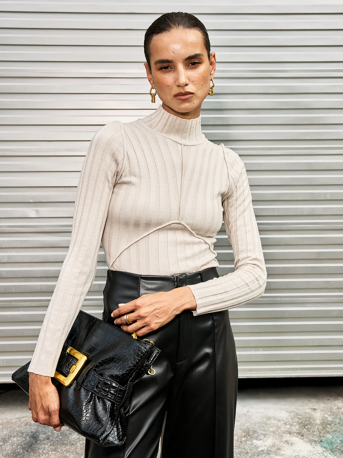 Mock Neck Seamed Sweater - Wholesalesil