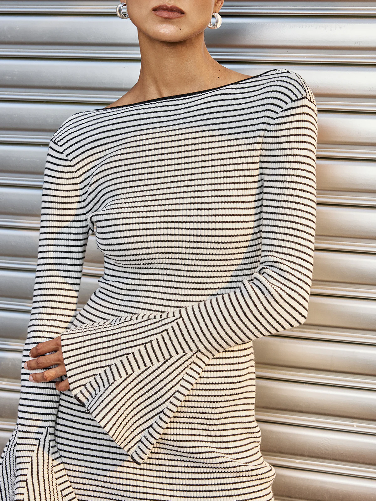Flared Sleeve Striped Backless Mini Dress - Wholesalesil