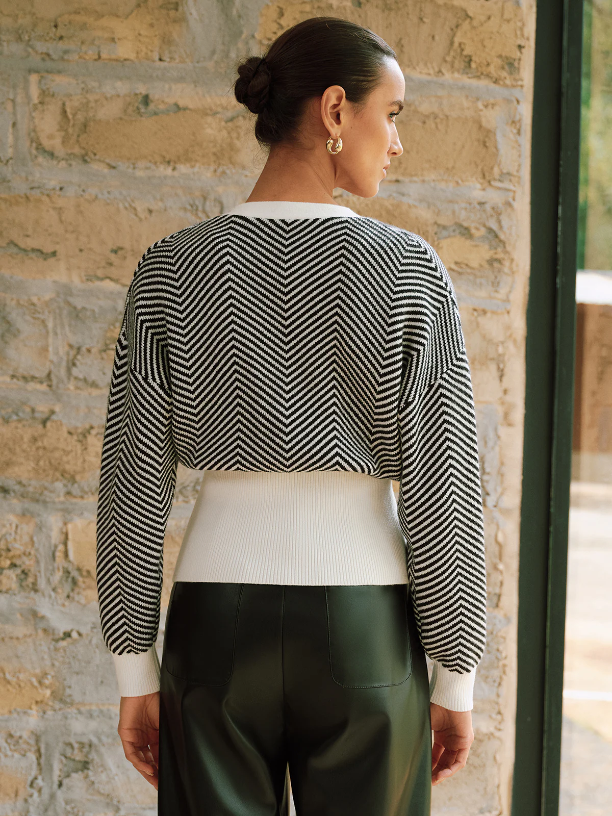 Metal Detail Chevron Knit Cardigan - Wholesalesil