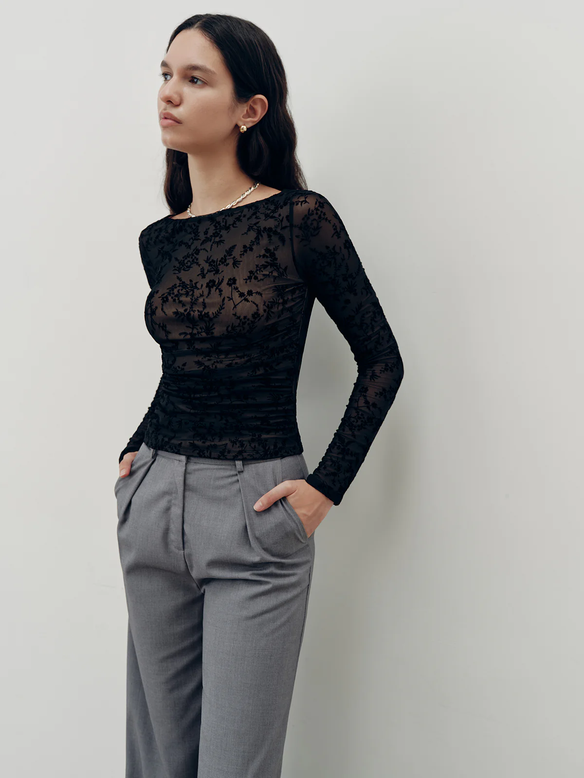 Floral Lace Long Sleeve T-Shirt - Wholesalesil