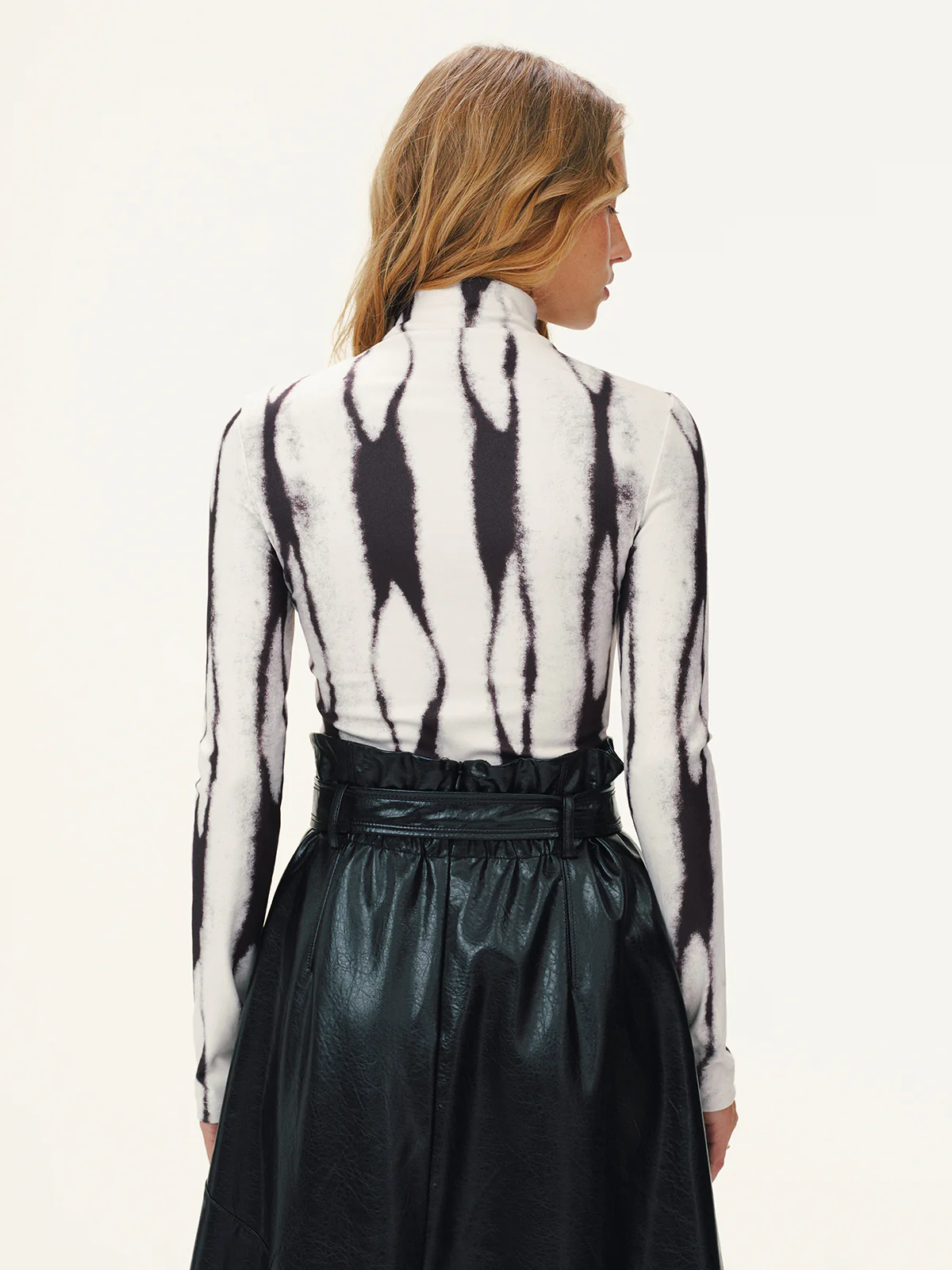 Zebra Print Turtleneck Long-Sleeve Top - Wholesalesil