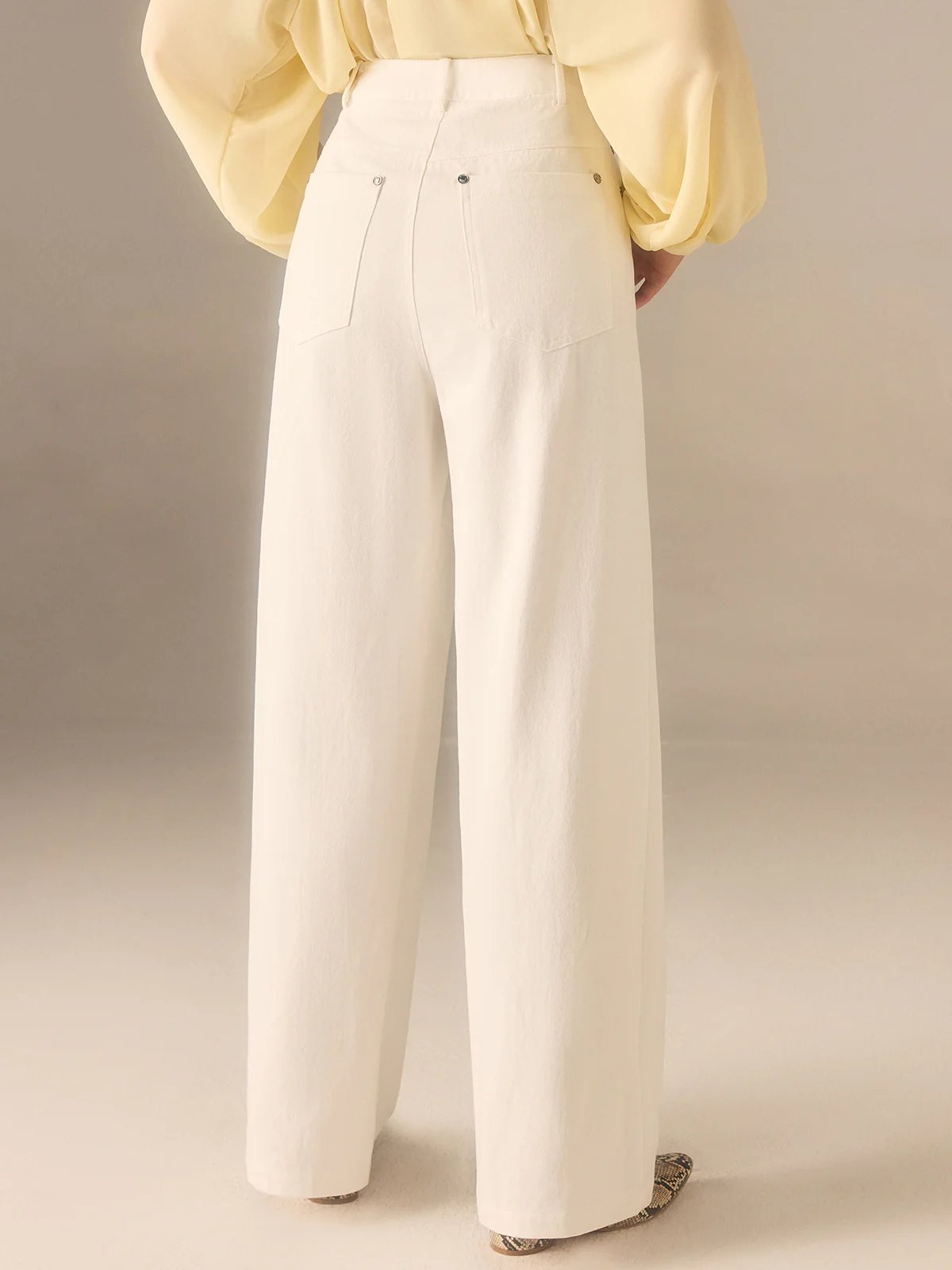 Cotton Twill Wide-Leg Pants with Metal Rivet Button - Wholesalesil