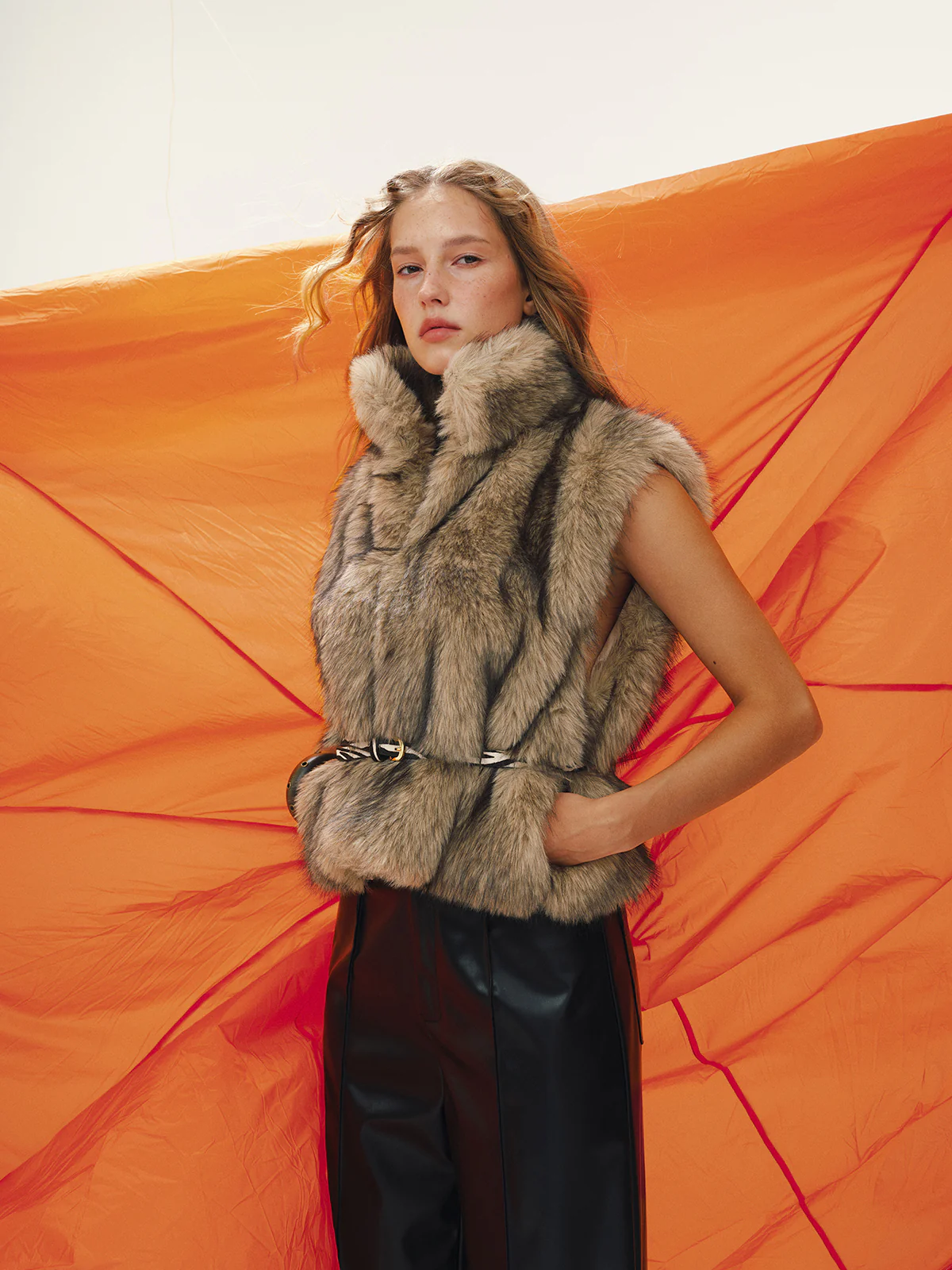 Faux Fur Sleeveless Vest without Belt - Wholesalesil