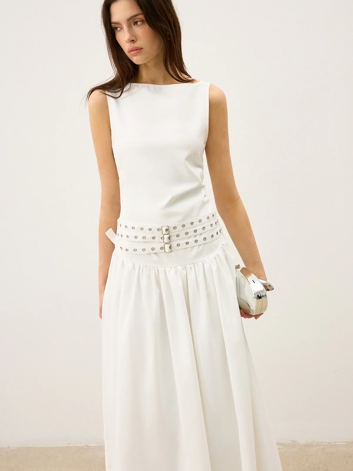 Boat Neck Multi-Belt Low-Waist Maxi Dress - Wholesalesil