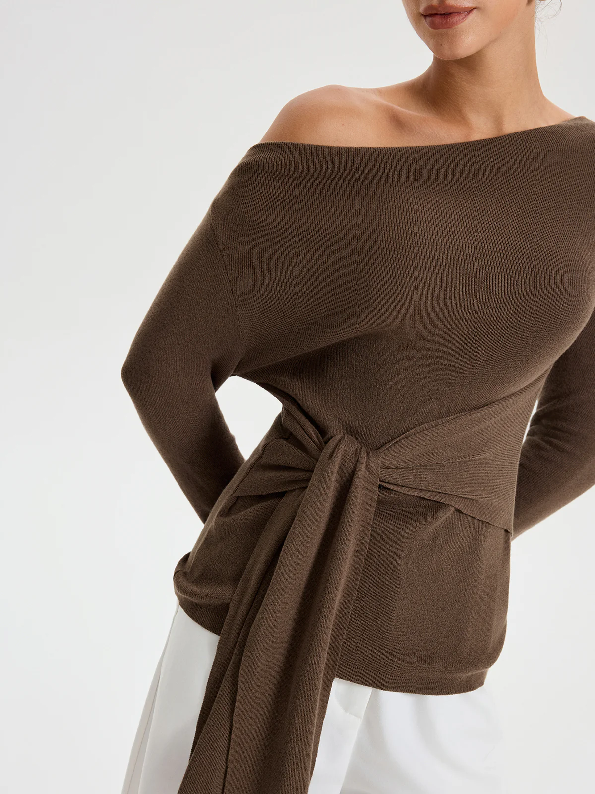 Wide Neck Tie Front Top - Wholesalesil