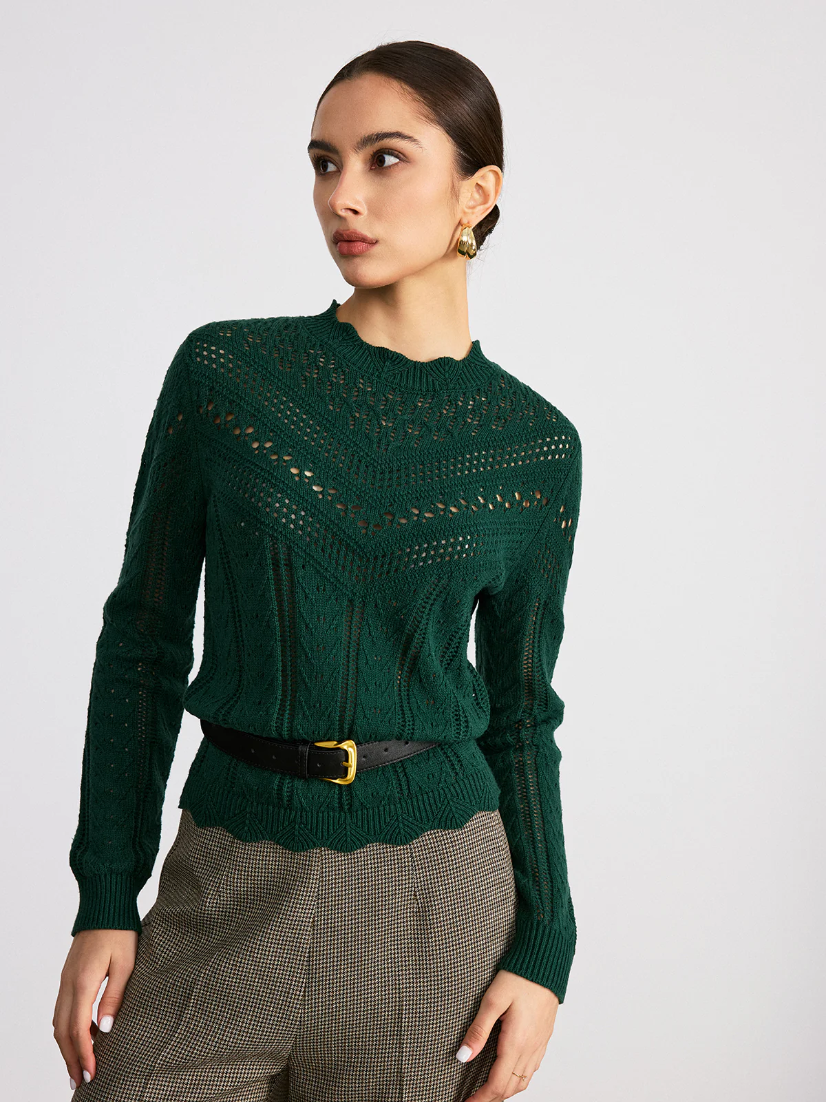 Scalloped Edge Openwork Knit Sweater - Wholesalesil