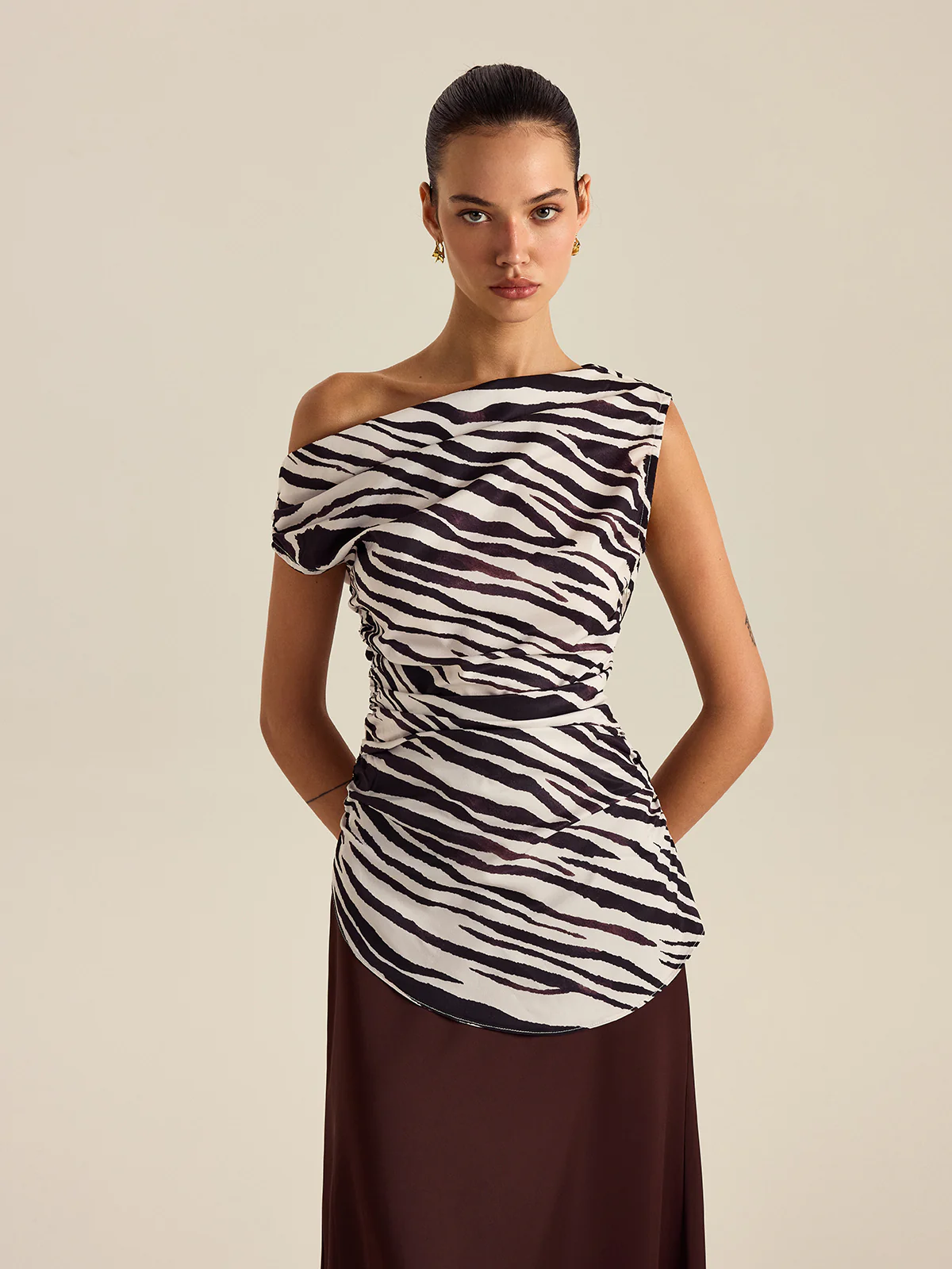 Zebra Print Off-Shoulder Top - Wholesalesil