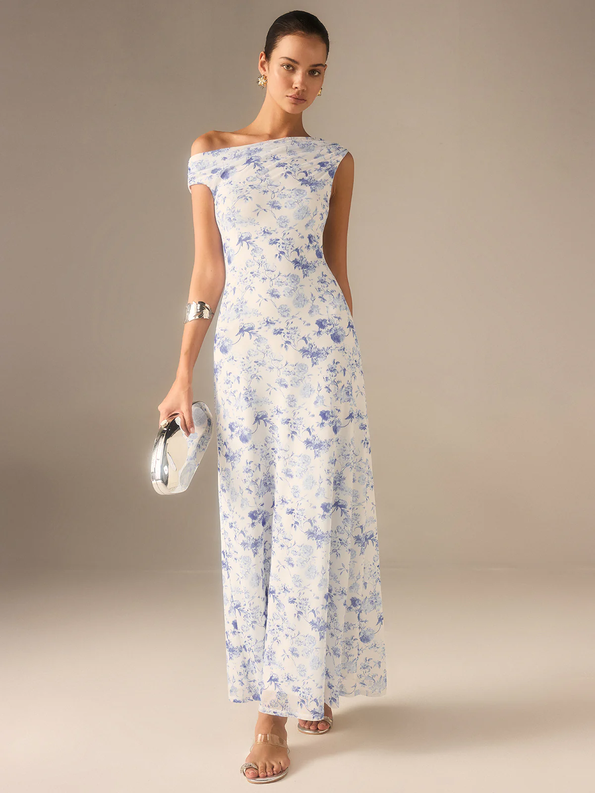 Floral Asymmetrical Drop Shoulder Maxi Dress - Wholesalesil