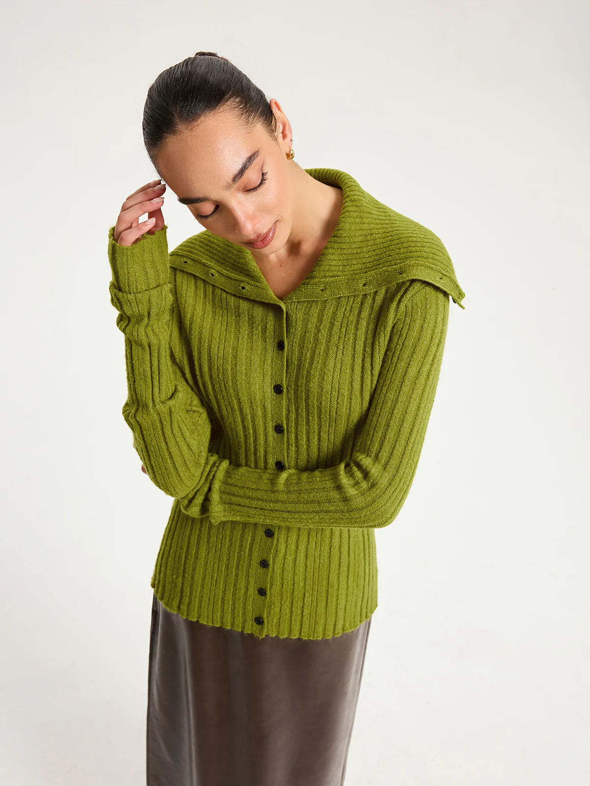 Shawl Collar Wool-Blend Ribbed Cardigan - Wholesalesil