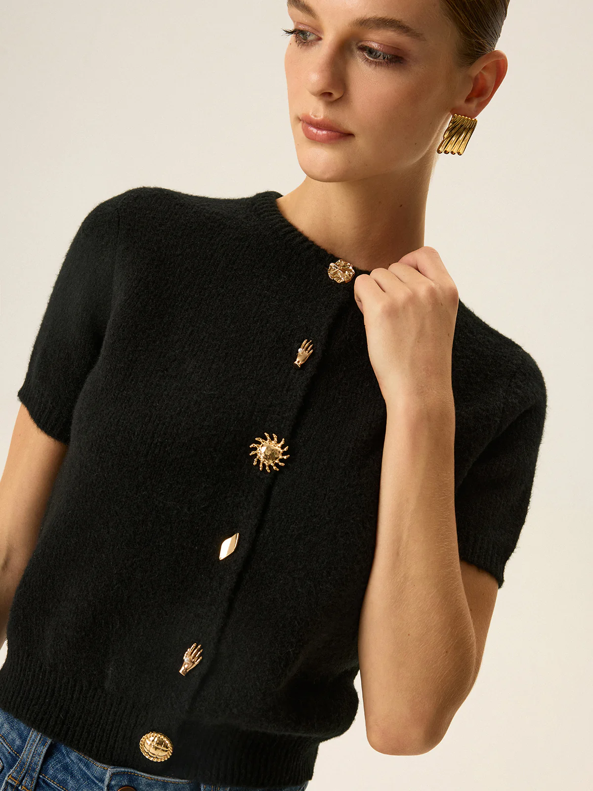 Metal Detail Knit Cardigan - Wholesalesil