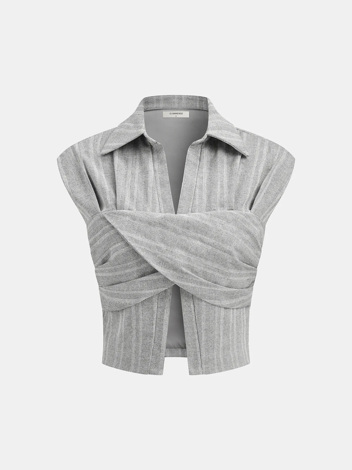 Linen Blend Cropped Blouse with Cross Wrap Detail - Wholesalesil