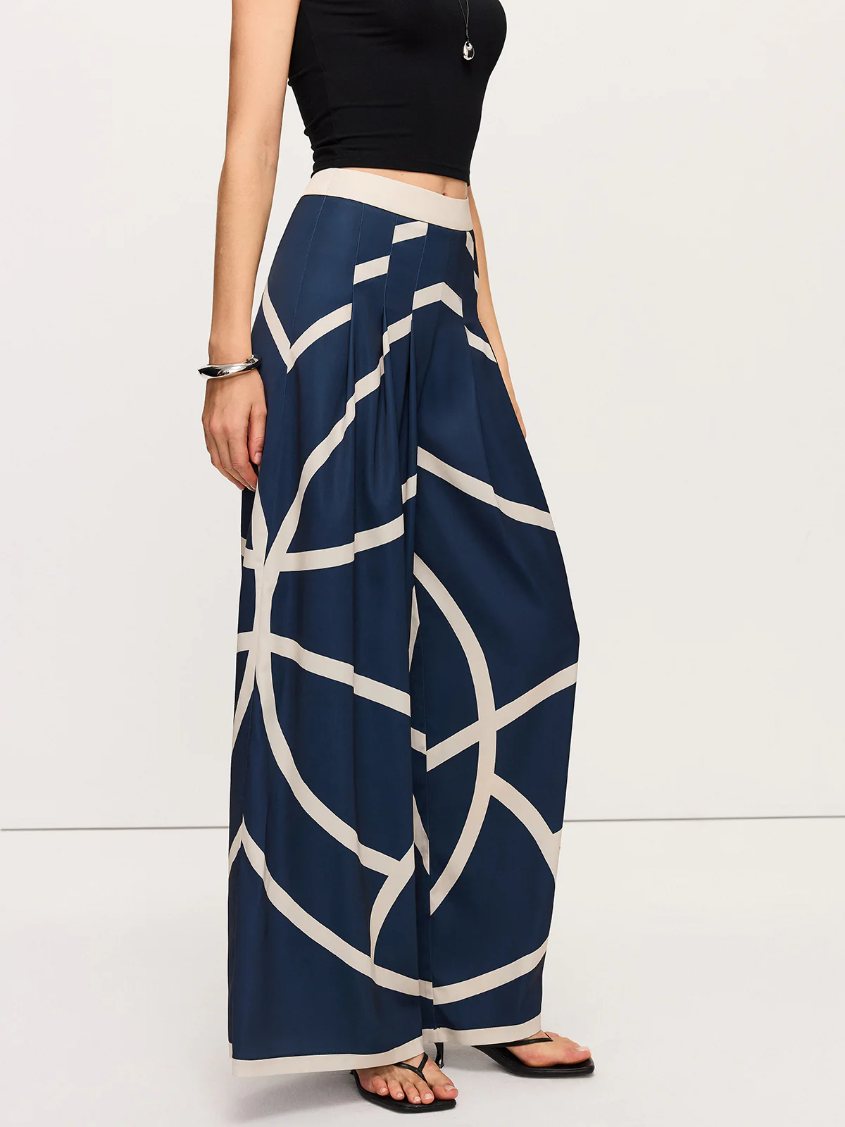 High-Waisted Wide-Leg Striped Pants - Wholesalesil