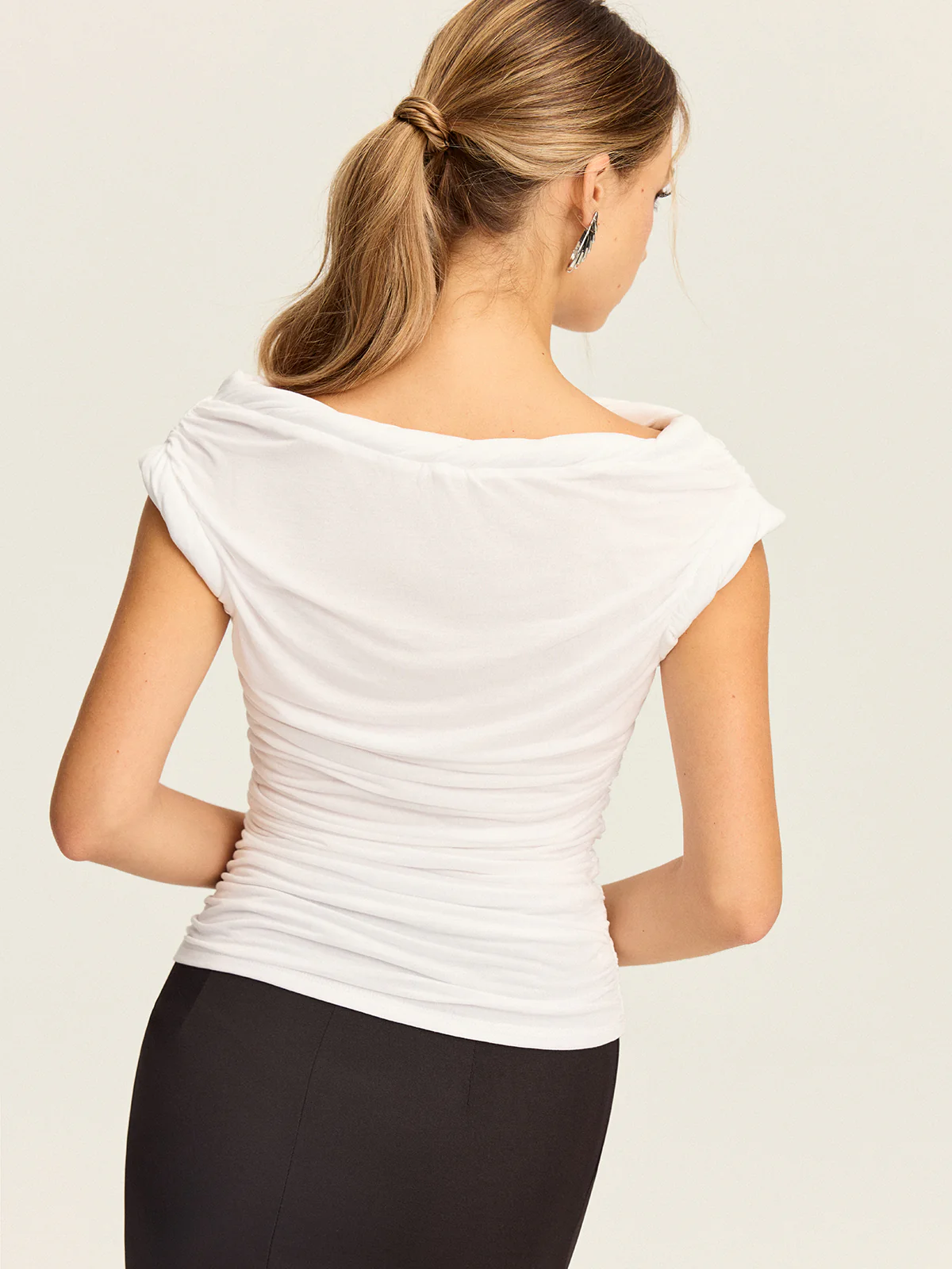 Draped Neck Ruched Top - Wholesalesil