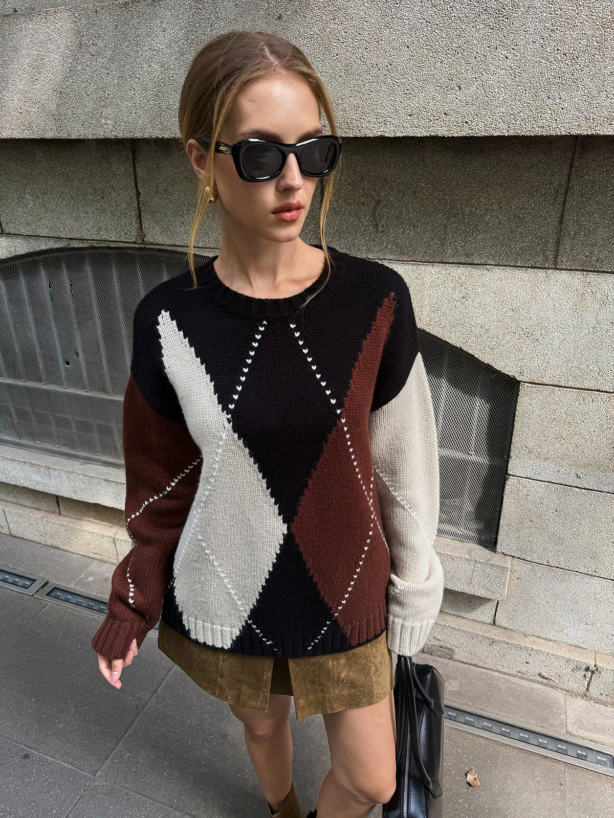 Multi-Color Argyle Wool-Blend Sweater - Wholesalesil