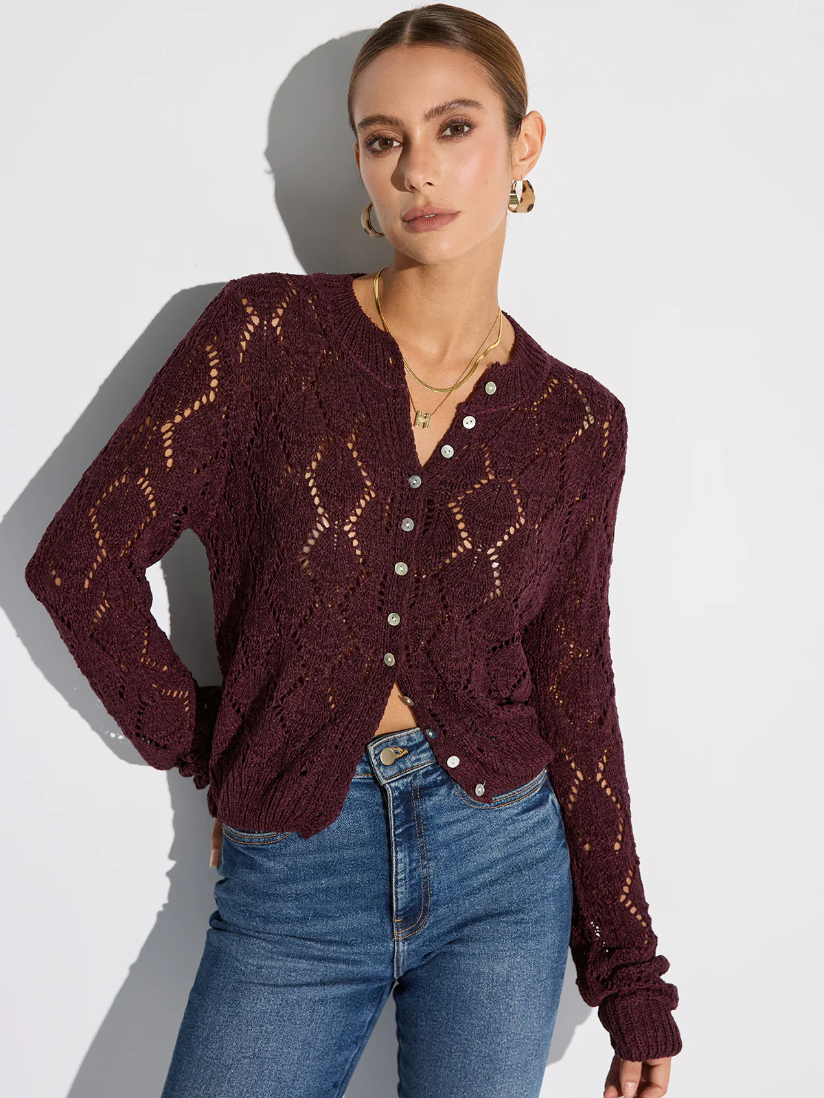 Semi-Sheer Openwork Knit Cardigan - Wholesalesil